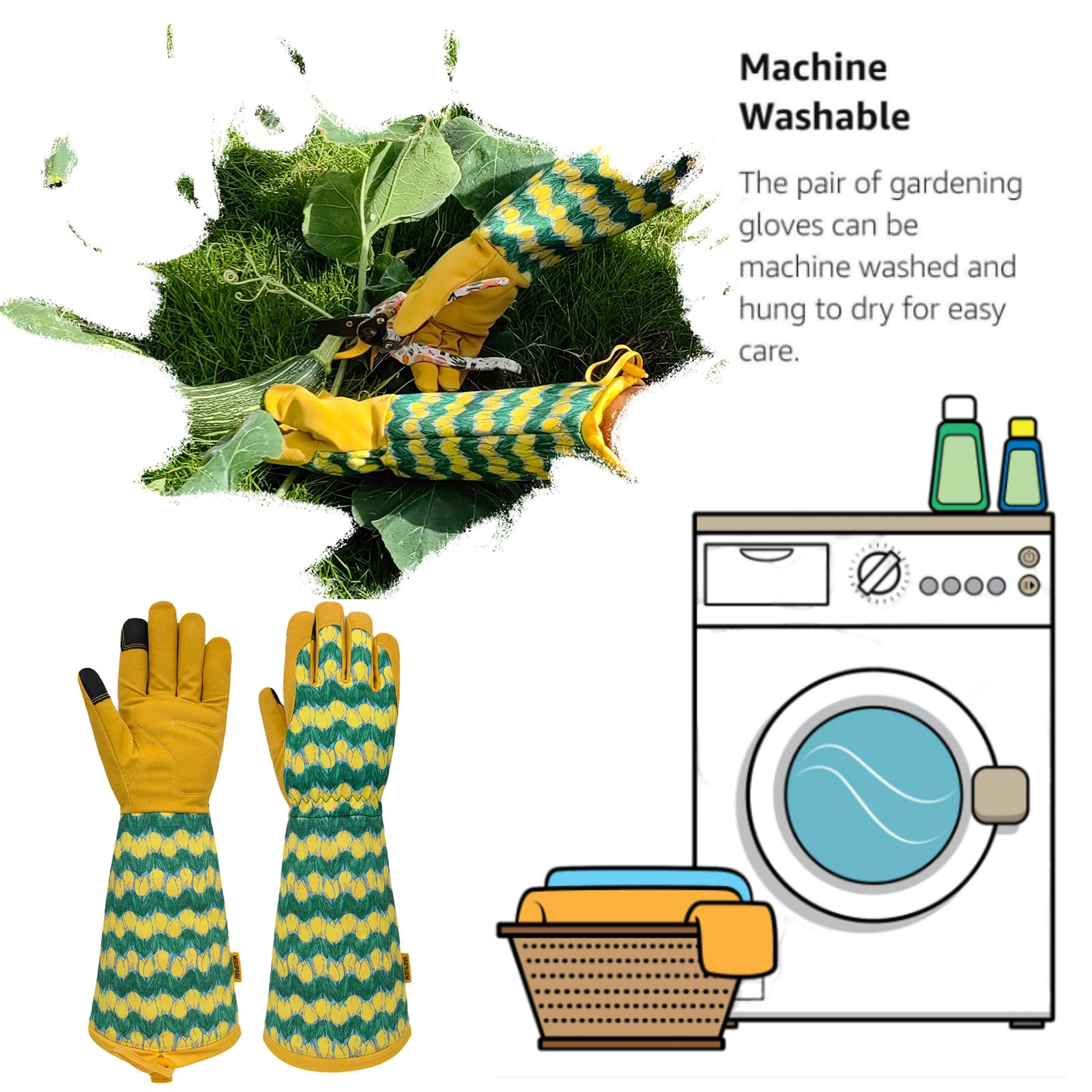 Guantes de jardinería largos para hombre y mujer, guantes de jardín resistentes a espinas, guantes de trabajo de cuero, regalos de jardín y cumpleaños (tamaño L, amarillo)