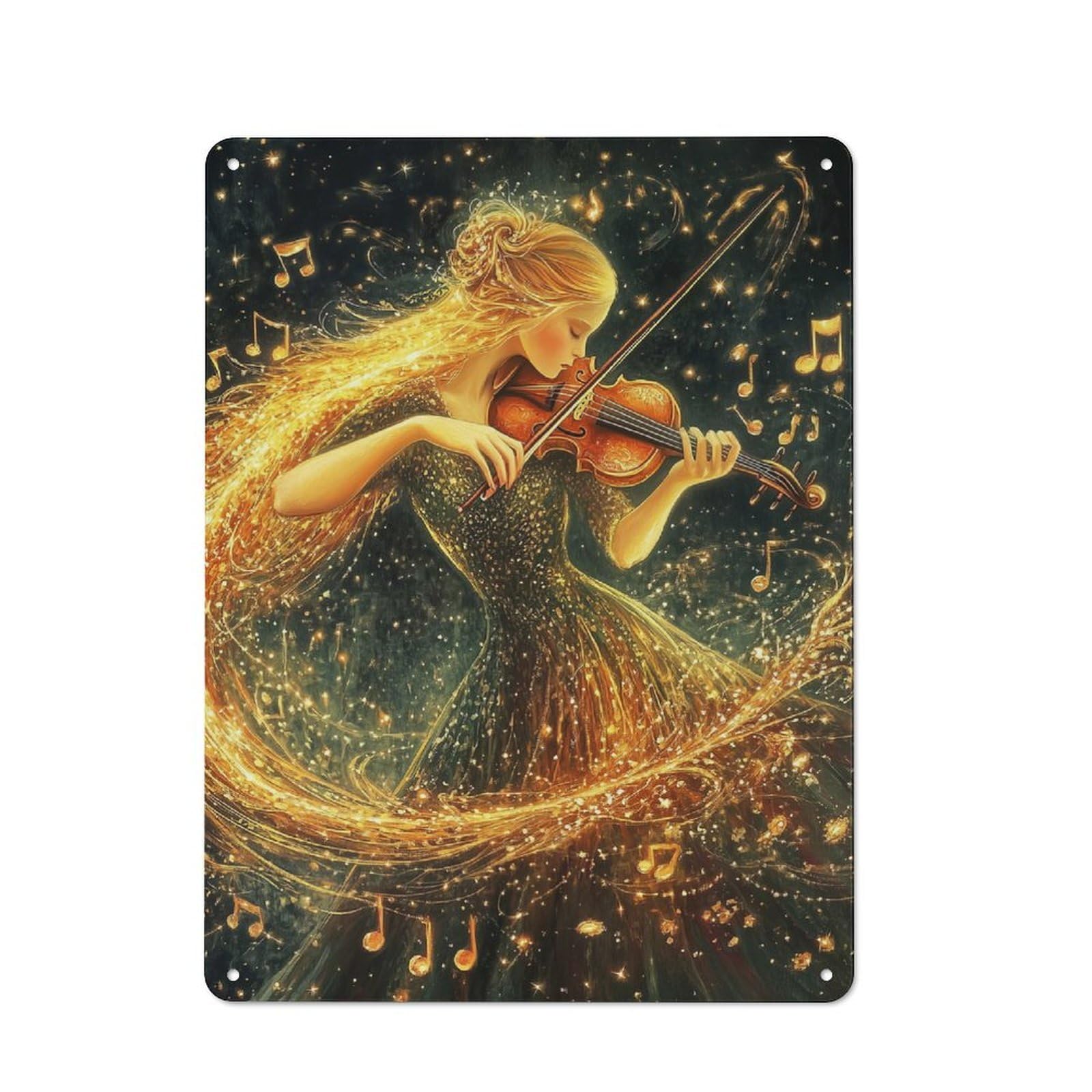 Junmoney Golden Violinist Vintage Tin Wall Plaque 40X30cm For Hallway Wall, For Kitchen, Dining Room And Home Bar Wall Decor