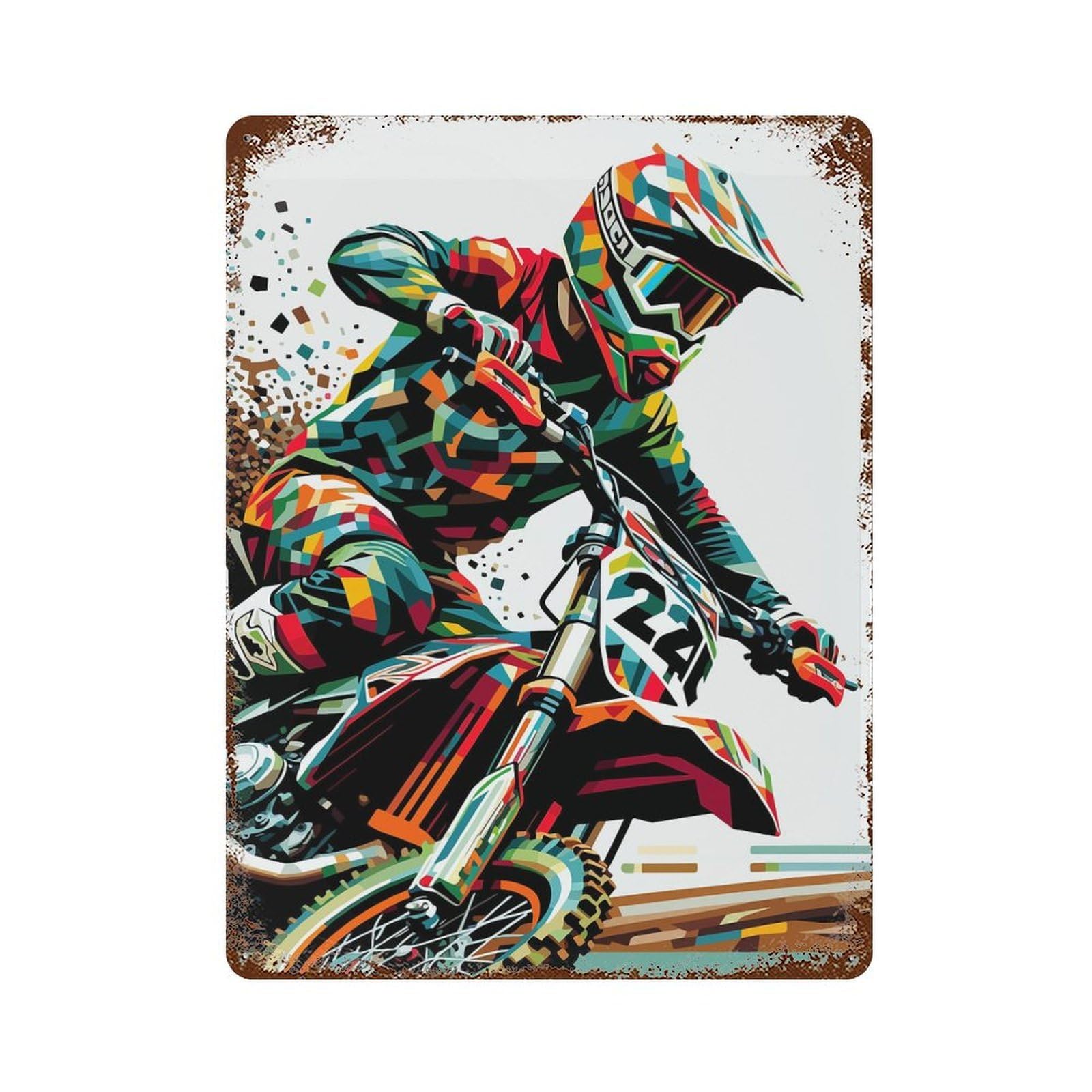 Rust Effect Motocross Wpap Pop Art Rusty Metal Tin Sign 15.7"x11.8", Farmhouse Wall Decor for Shed, Workshop And Garage Wall Decor