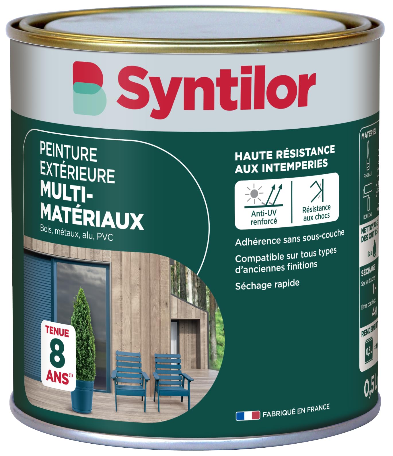 Syntilor - Peinture Extérieure Multi-Matériaux Gris Alu Satiné RAL 7040 2L