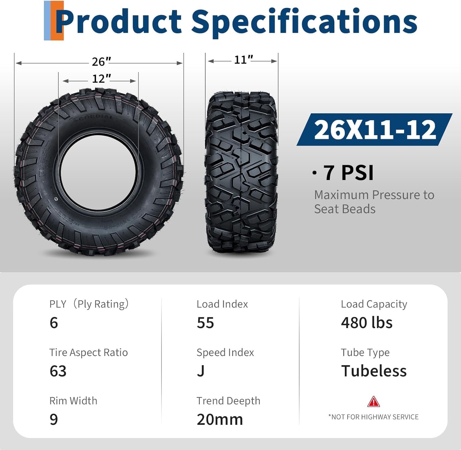 27x11x12 ATV UTV Tires, A102 All-Terrain Off-Road Tubeless Tires, 6PR for Mud Dirt Sand Trail, 2 Pack