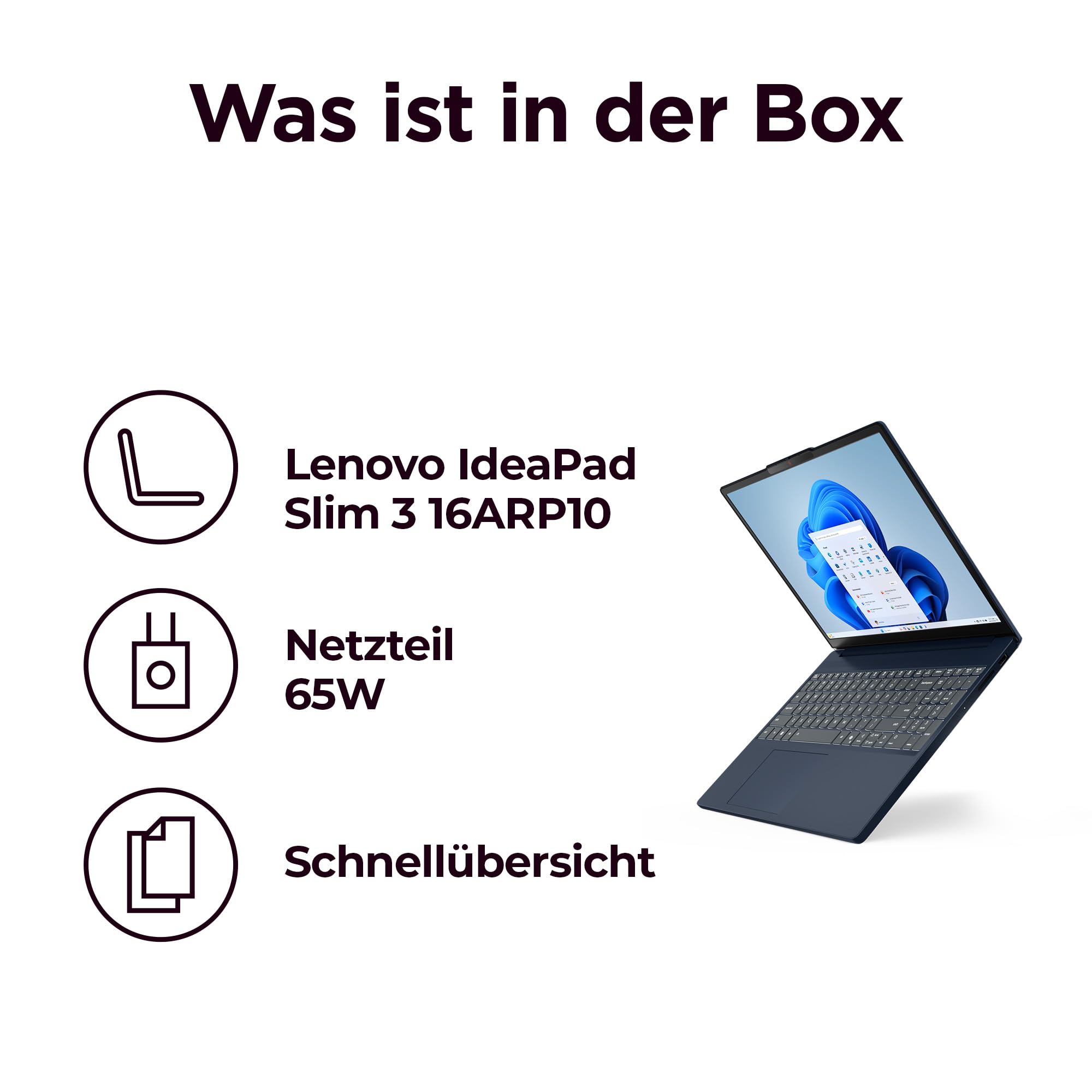 Lenovo IdeaPad Slim 3 Laptop 16" WUXGA AMD Ryzen 5 7535HS 24GB RAM 1TB SSD Radeon 660M Windows 11 QWERTZ Cosmic Blue