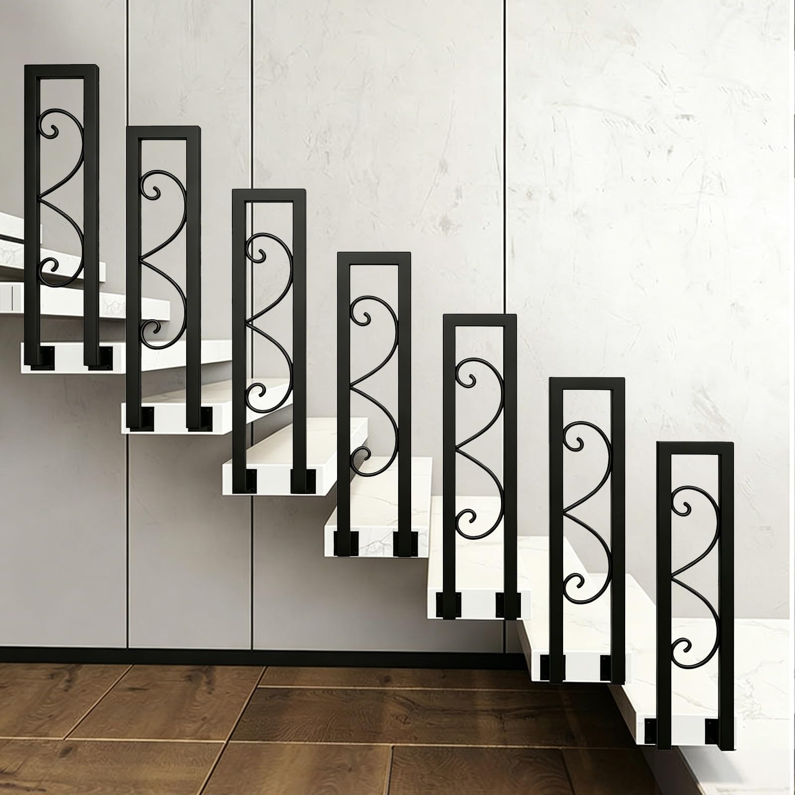 Marxan One Color Staircase Railing Support Rod For Loft Corridor Exterior Garden Porch, 1 Step Handrail Brackets, Side Mount U-Shaped Wrought Iron Guardrail(85Cm/33In)