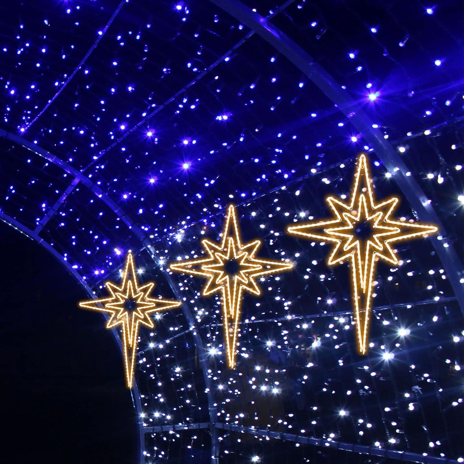 LAMPHOME Large 43"x32" Twinkle 216 LED Bethlehem Star,Super-Bright Warm White LEDs Outdoor Christmas Decoration with 11 Functions and Timer Waterproof for Home Party Wall Hanging