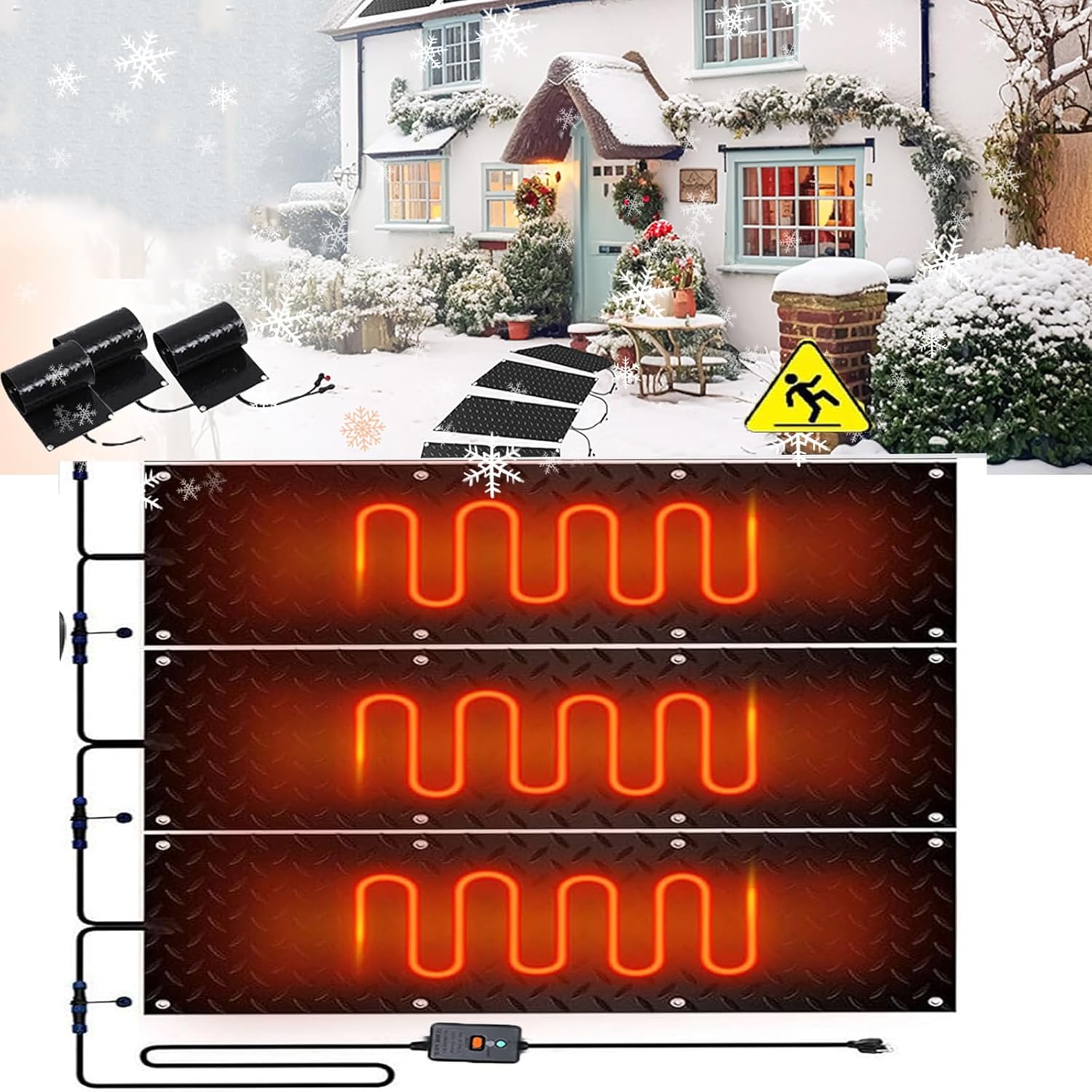 snow melting mats – heated mat for Winter Snow Removal- Electric heated driveway mats – No-Slip snow and ice melting mat, 2 in/h Melting Speed – for Winter Steps, Doorways, Walkways, Driveway,3pcs