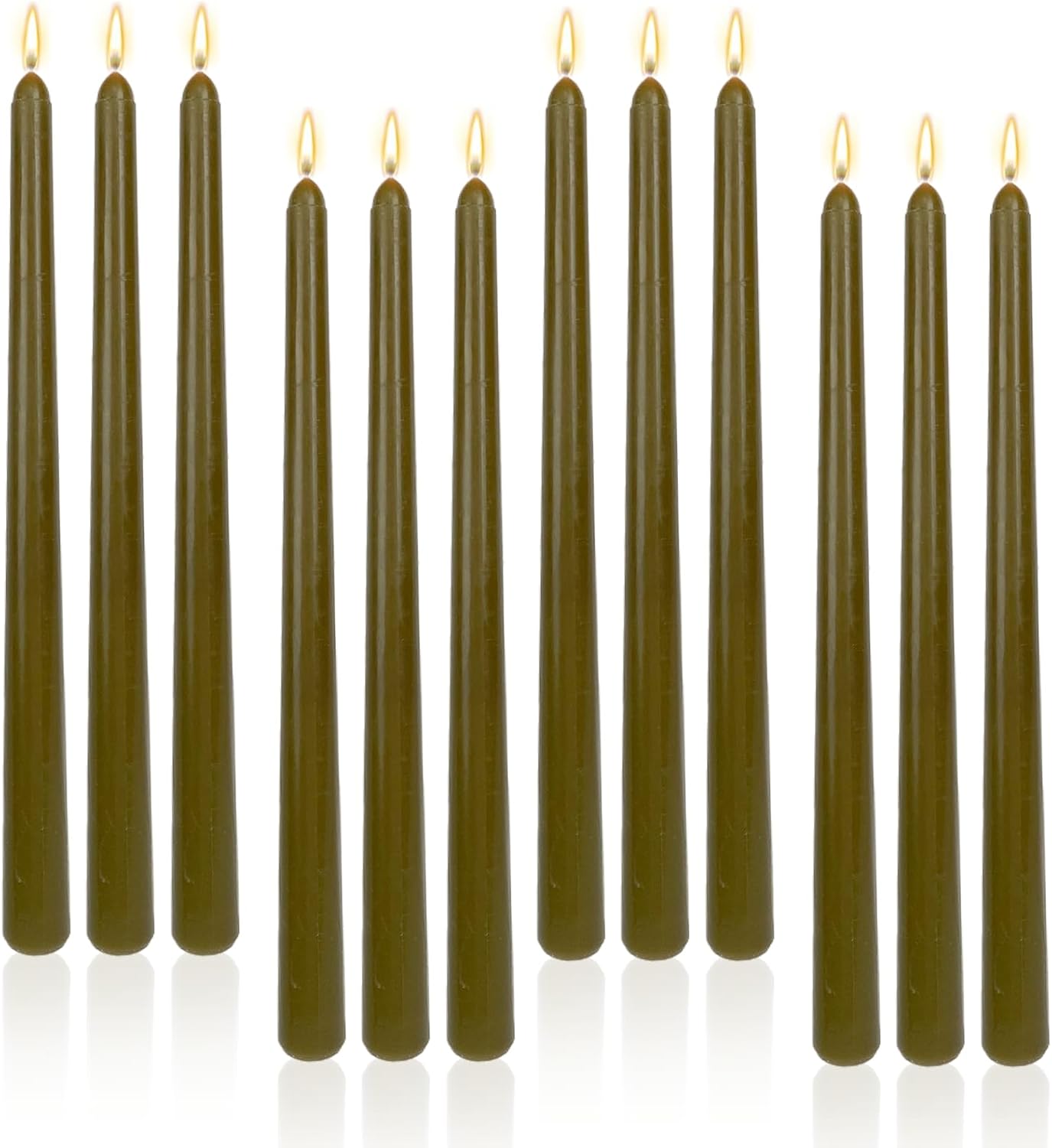 Olive 12 Inch Taper Candles Unscented Smokeless Long Tall Tapered Candle for Candlesticks Sticks Wedding Advent Home Decor Dinner Christmas?Set of 12 12''-Olive