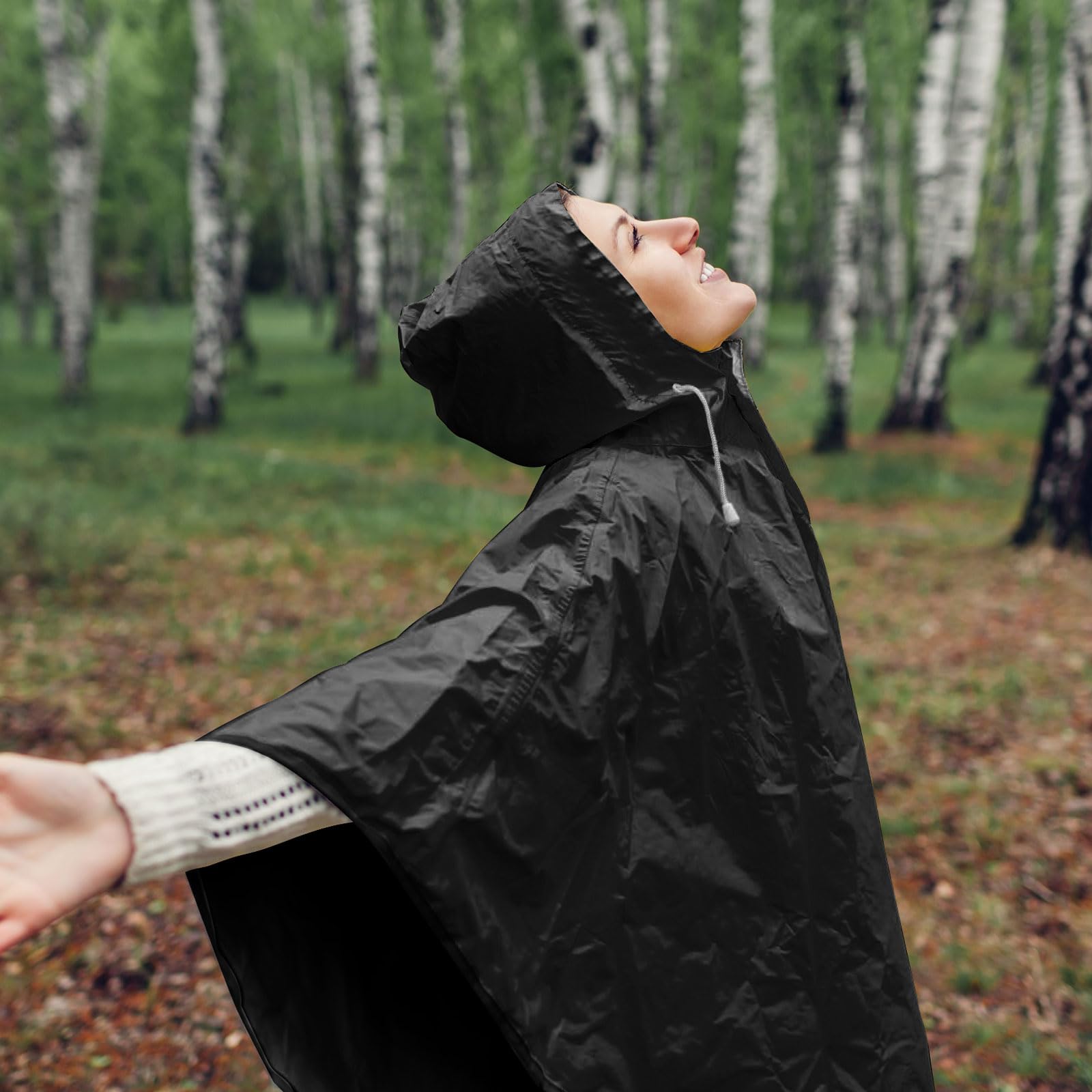 Zhehao Ponchos de lluvia negros para adultos con capucha con cordón reutilizable, impermeable, poncho de plástico grueso (20 piezas), Negro -, 0