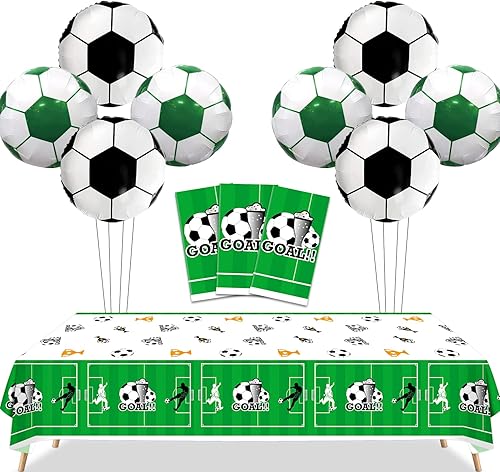 Decoraciones de fiesta de fútbol 3 manteles rectangulares de fútbol, 8 globos de fútbol de aluminio, cubierta de mesa desechable para eventos