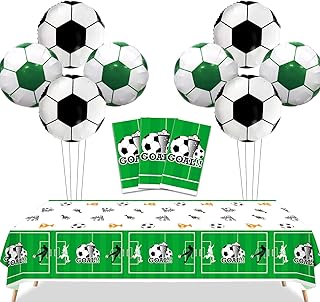 PIXHOTUL Soccer Party Decorations - 3 Pcs Rectangle Soccer Tablecloths, 8 Pcs Foil Soccer Balloons Soccer Field Disposable Table Cover for Sports Event Game Day Soccer Birthday Party Supplies