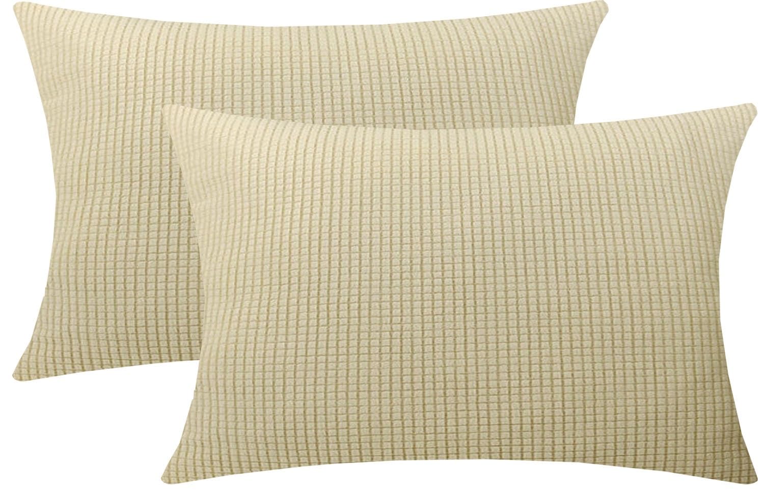Cushion Covers Pack of 2 Large Decorative Square Throw Pillow Case Green/Brown/Grey/Blue for Sofa Living Room Couch,Rectangle Pillowcase Covers with Invisible Zipper(Light yellow,55x80cm (Set of 2 ))