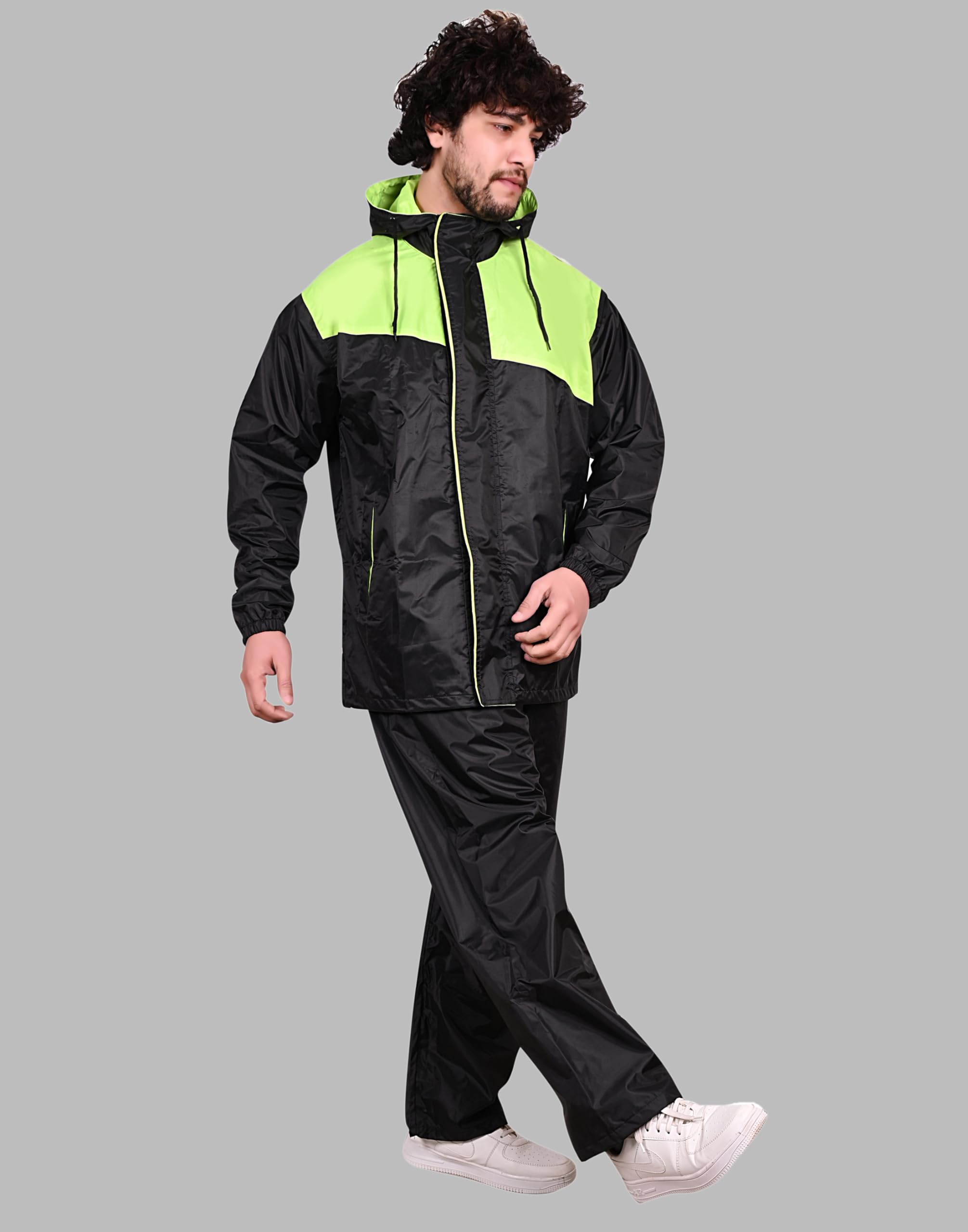 Rain Coat for Men Waterproof for Bike Reversible Double Layer with Hood Raincoat for Men. Set of Top and Bottom Packed (XL, Black..) 2