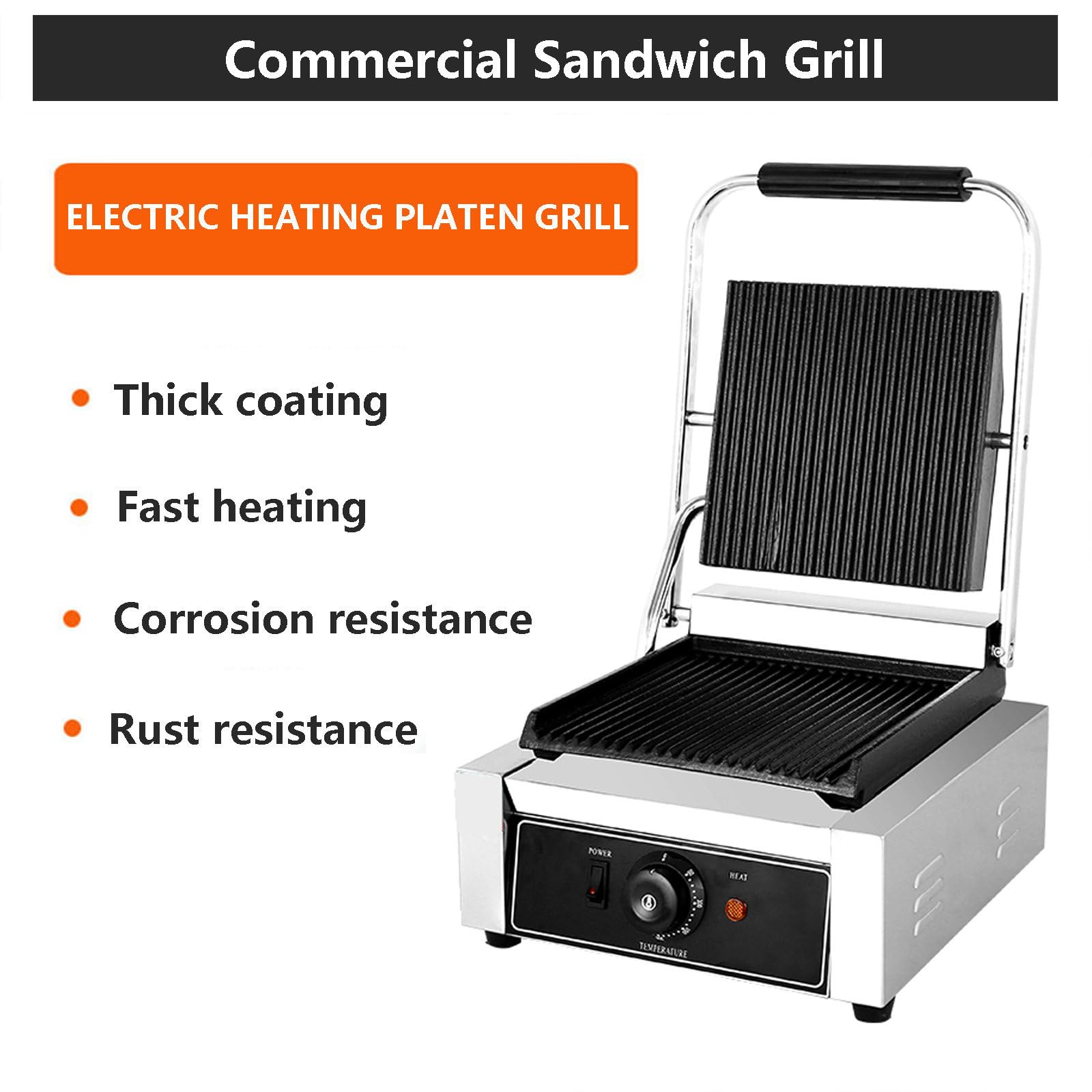 Elektryczny Toster Deep Fill Toastie Maker 50~300℃, Komercyjny Toster Do Kanapek, Nieprzywierająca Płyta Grillowa, Stal Nierdzewna I Rowkowana Konstrukcja(Z 5 Szczypcami Do Grilla),1800W