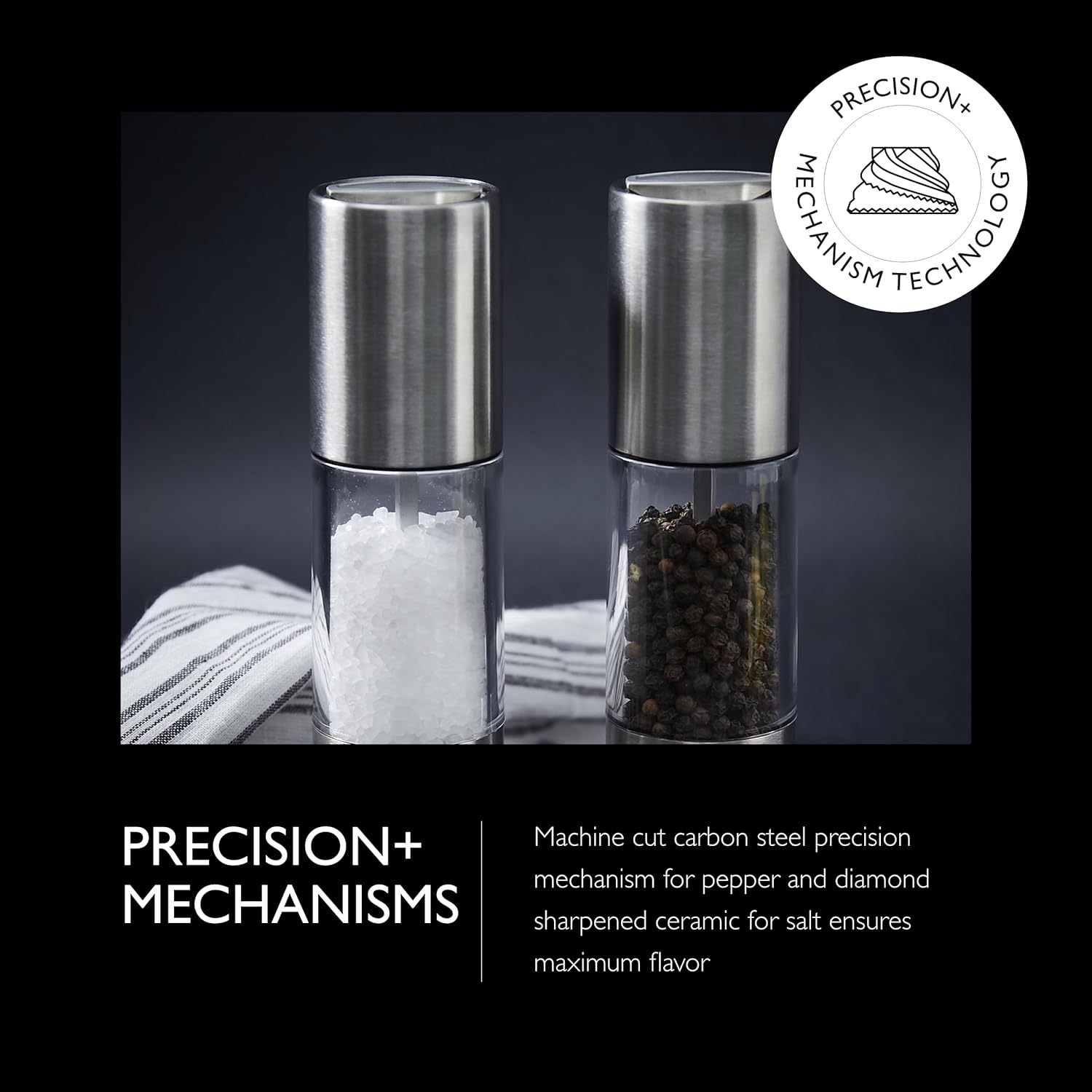 Cole & Mason Oslo Precision Salt & Pepper Grinder Set - Refillable Spice Mills - Salt Mill with Diamond Cut Ceramic Mechanism - Pepper Grinder with Carbon Steel Mechanism