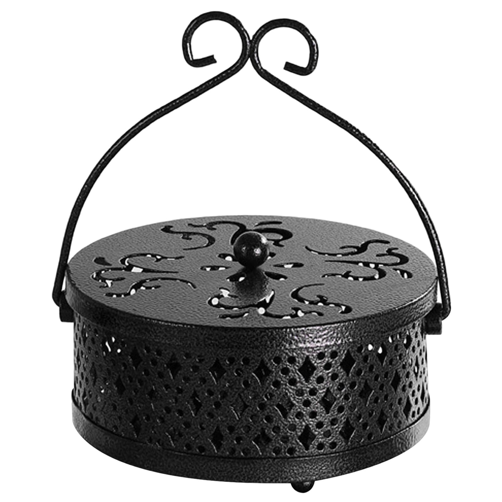 DAGLLGEW Mosquito Coil Holder with Lid Retro Incense Coil Holder Bronze Mosquito Metal Incense Burners with Handle for Home Garden Indoor Outdoor, Black