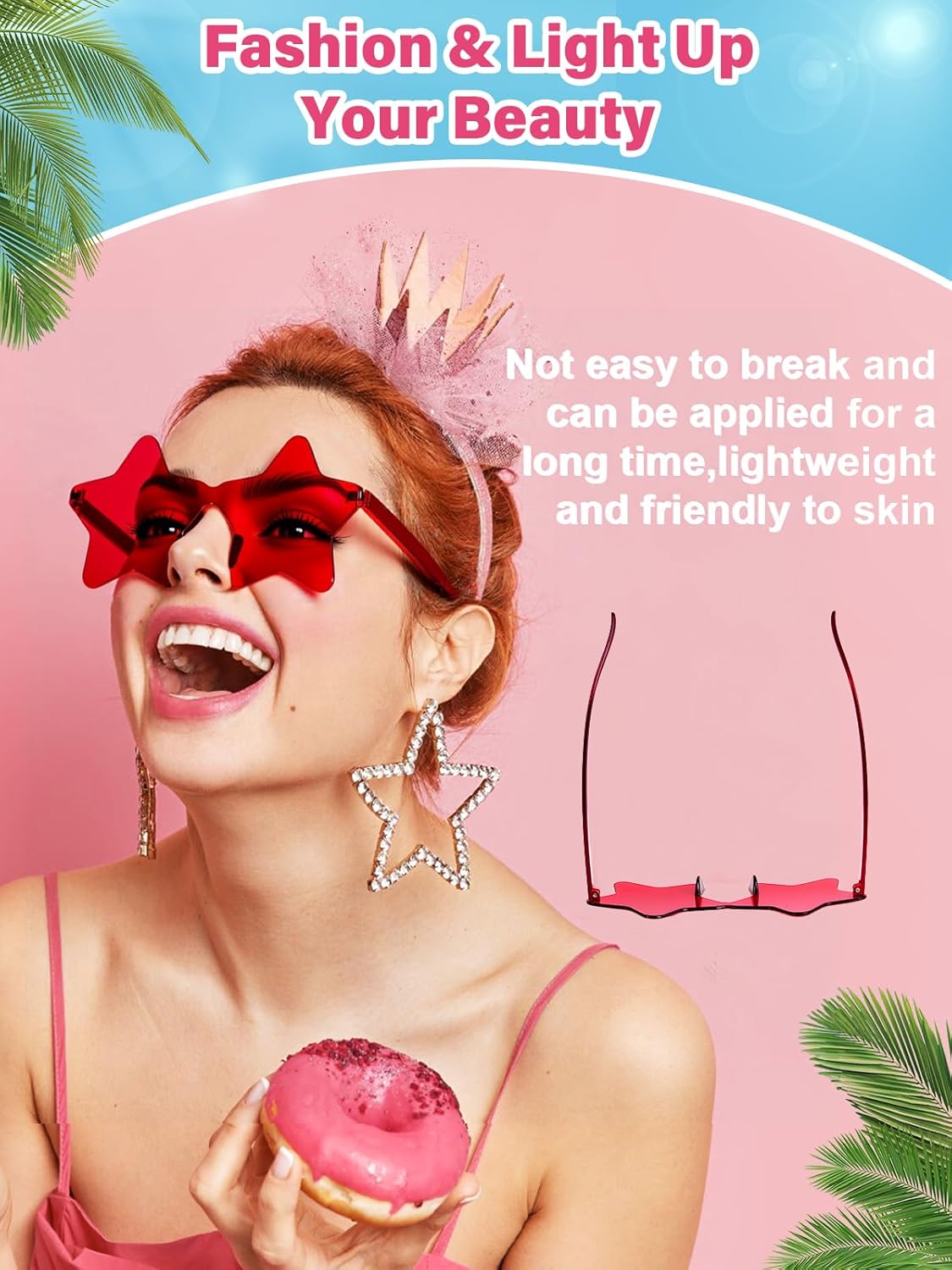 12 Pairs Star Sunglasses Bulk Colorful Rimless Star Glasses for Women Adults Fun Trendy Transparent Star Sunglasses Birthday Party Favor - Image 4