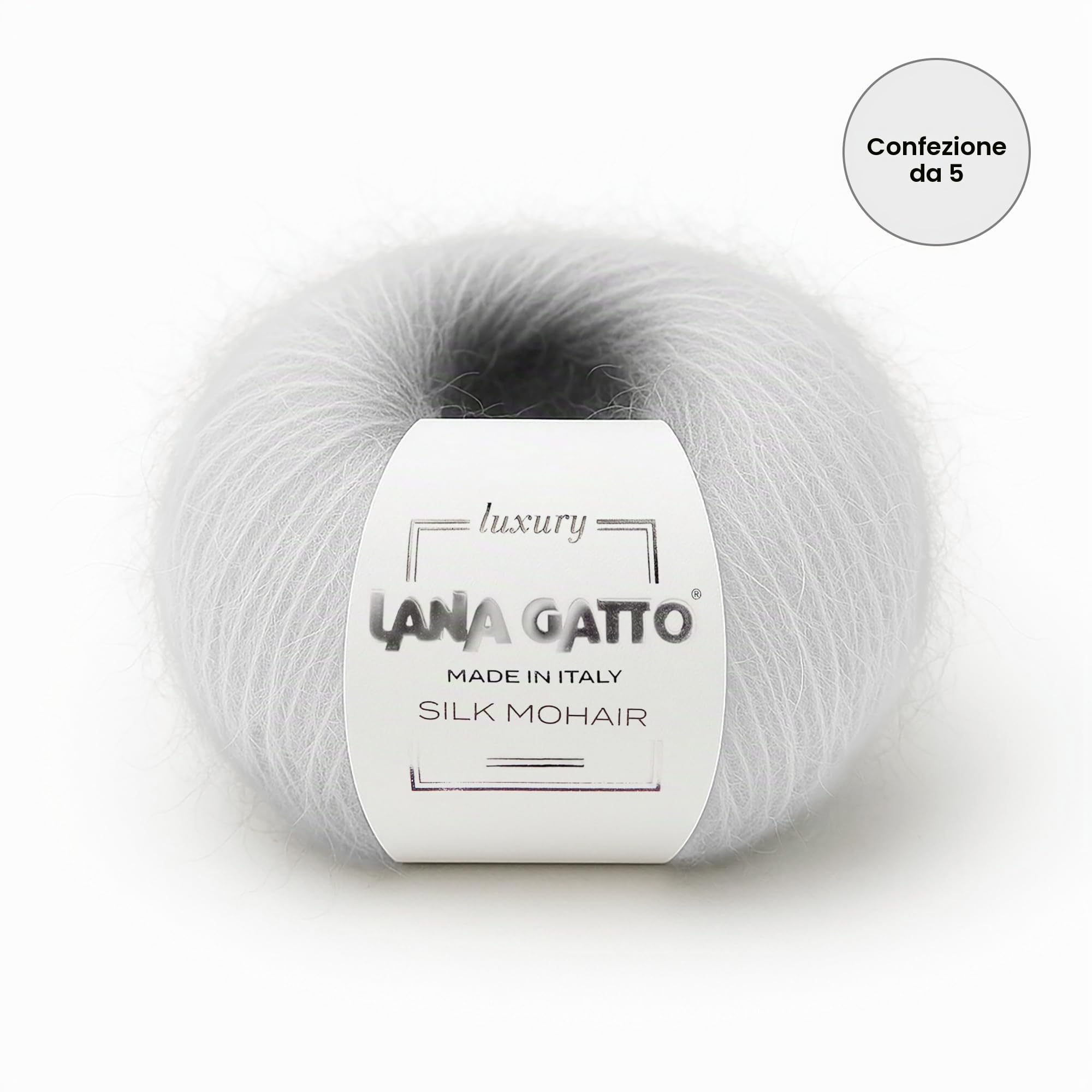 5 Gomitoli Mohair e Seta per lavoro a maglia, Lana Gatto Linea Luxury Silk Mohair Made in Italy, 125 gr. (Bianco - 6027, 5)