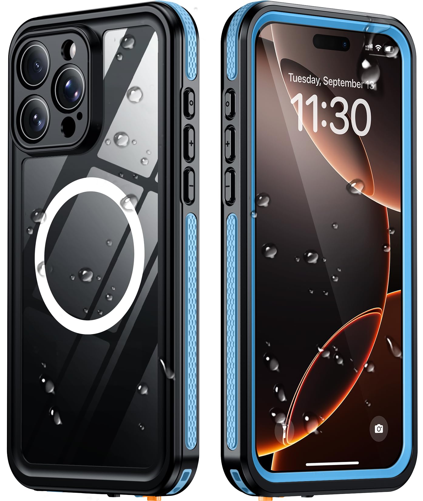Temdan Designed for iPhone 16 Pro Case Waterproof,Blue/Clear
