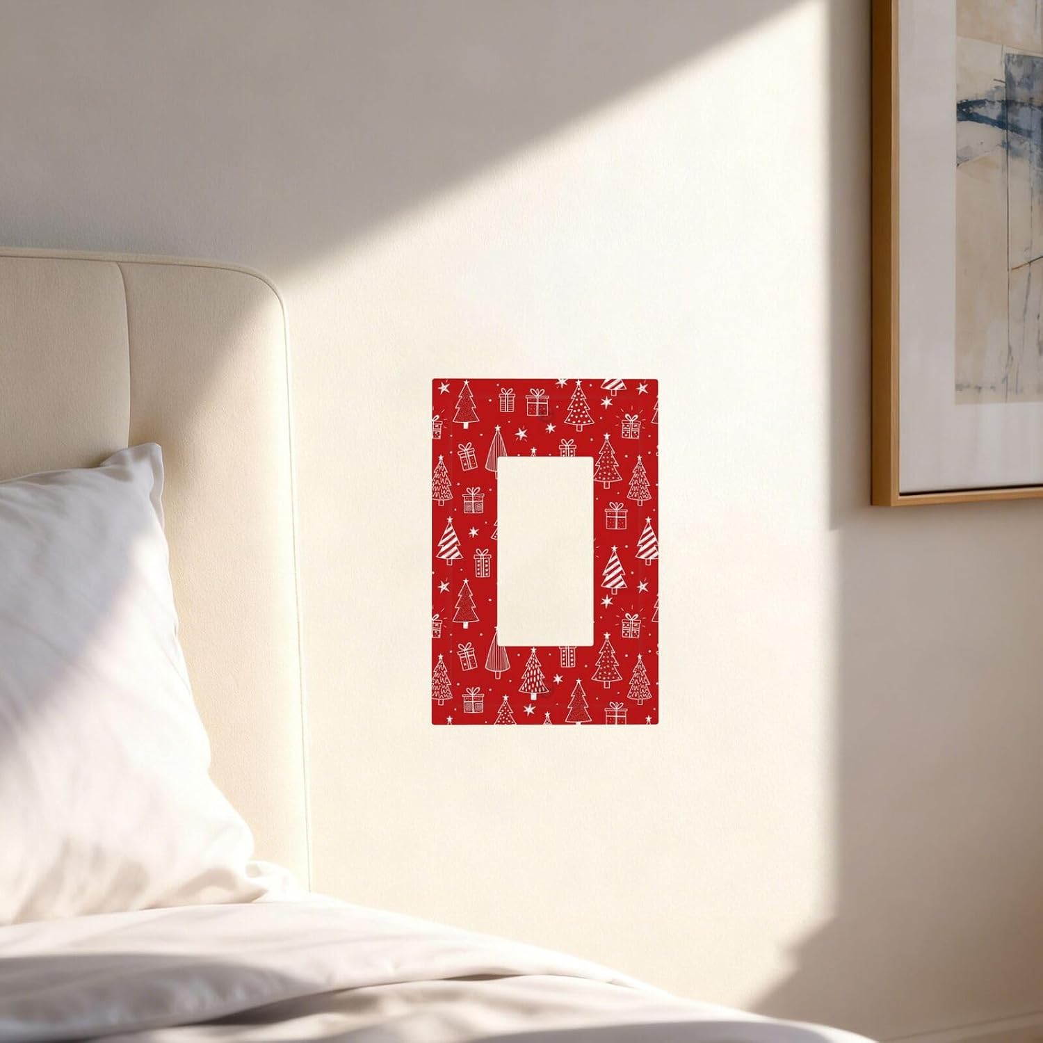1 Gang Single Rocker Xmas Tree Gift Star Red Decorative Light Switch Cover - GFCI Outlet Wall Plate for Bathroom Bedroom 5X3 Inch