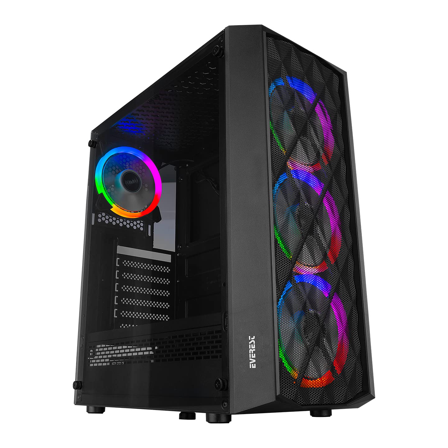 Everest BUMPY 4x12cm ARGB Fanlı Tempered Camlı Gaming Oyuncu Kasası, Siyah