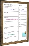 Dry Erase White Board &Weekly Calendar Board, Magnetic,27x37cm,Black | Small Solid Wood Framed Message Board, Dry Erase Whiteboard for Wall,Planner Board for Office, Home