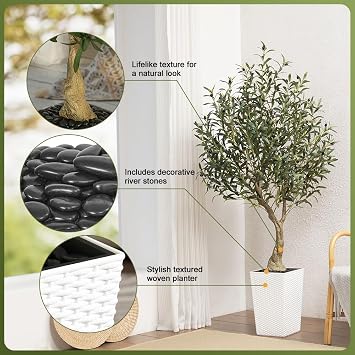 VeriNatural Artificial Olive Tree 180 cm - Tall Faux Plant with 1722 Silk Leaves, 78 Fruits, UV Resistant with White Taper Planter - Large Artificial Plants for Indoors Outdoors Home Garden, VN137