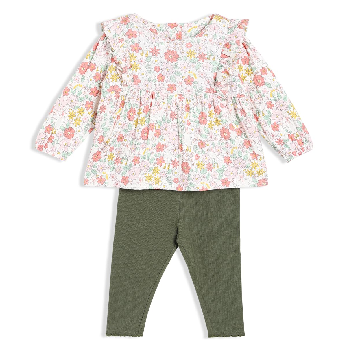 MINI CUDDLES Baby Girls Floral Printed 2pc Set, Multicolour (0-3M)
