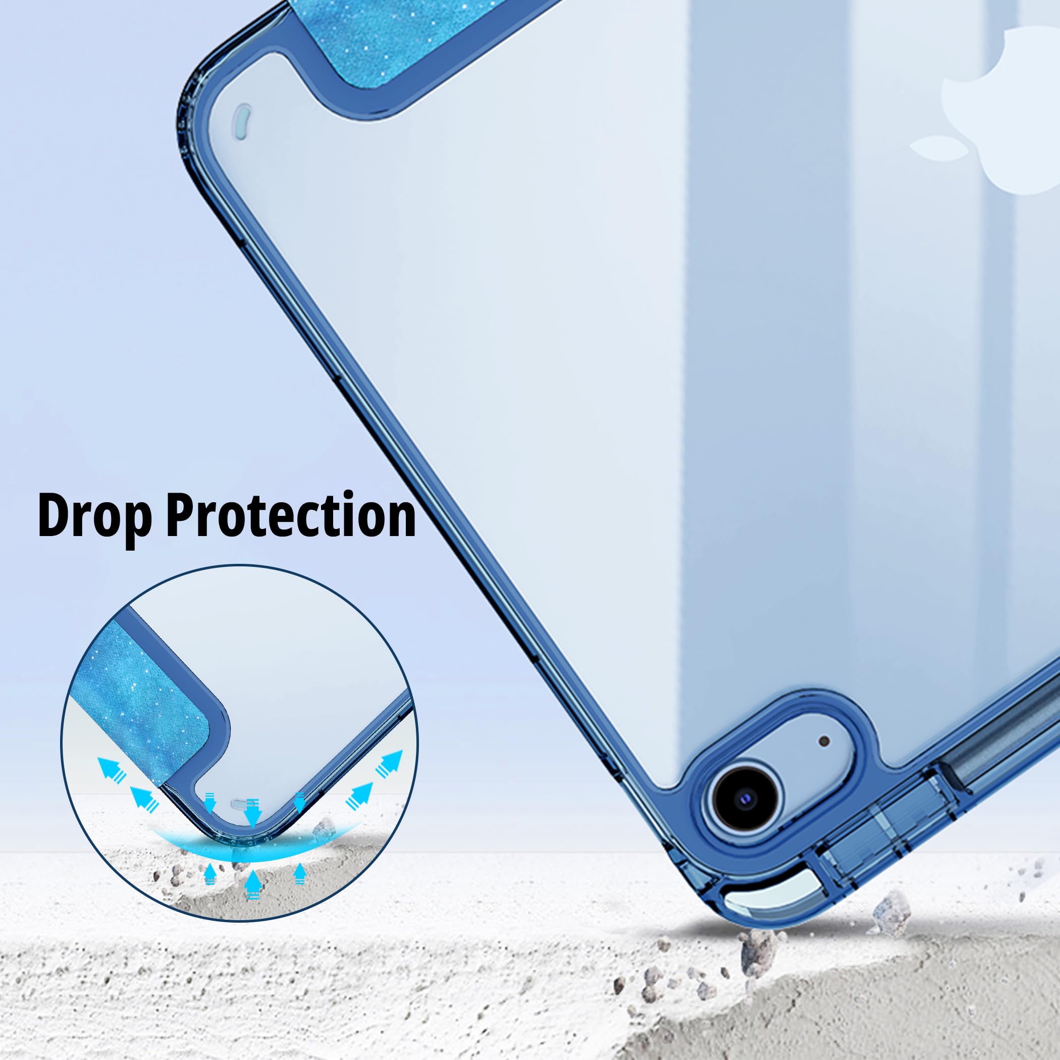 CACOE Custodia Cover Compatibile con iPad 10 generazione 2022, Ultra Sottile Retro Trasparente Cover con Portapenne, Motivo a Stella Blu