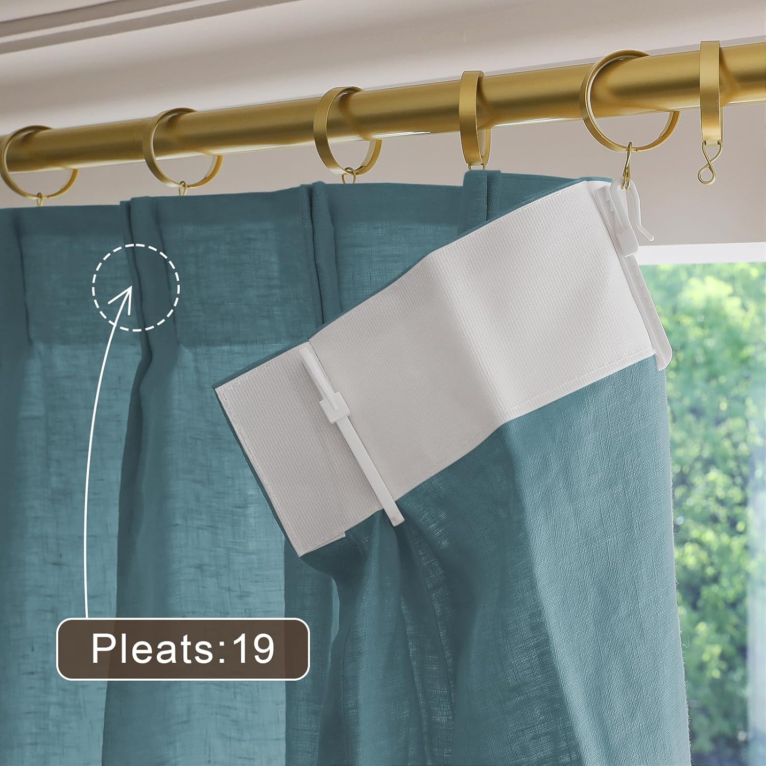 TWOPAGES Turquoise 100W x 108L Pinch Pleated Curtain for Sliding Glass Door, Natural Linen Drape Light Filtering Pricavy Curtain for Living Room, 1 Panel