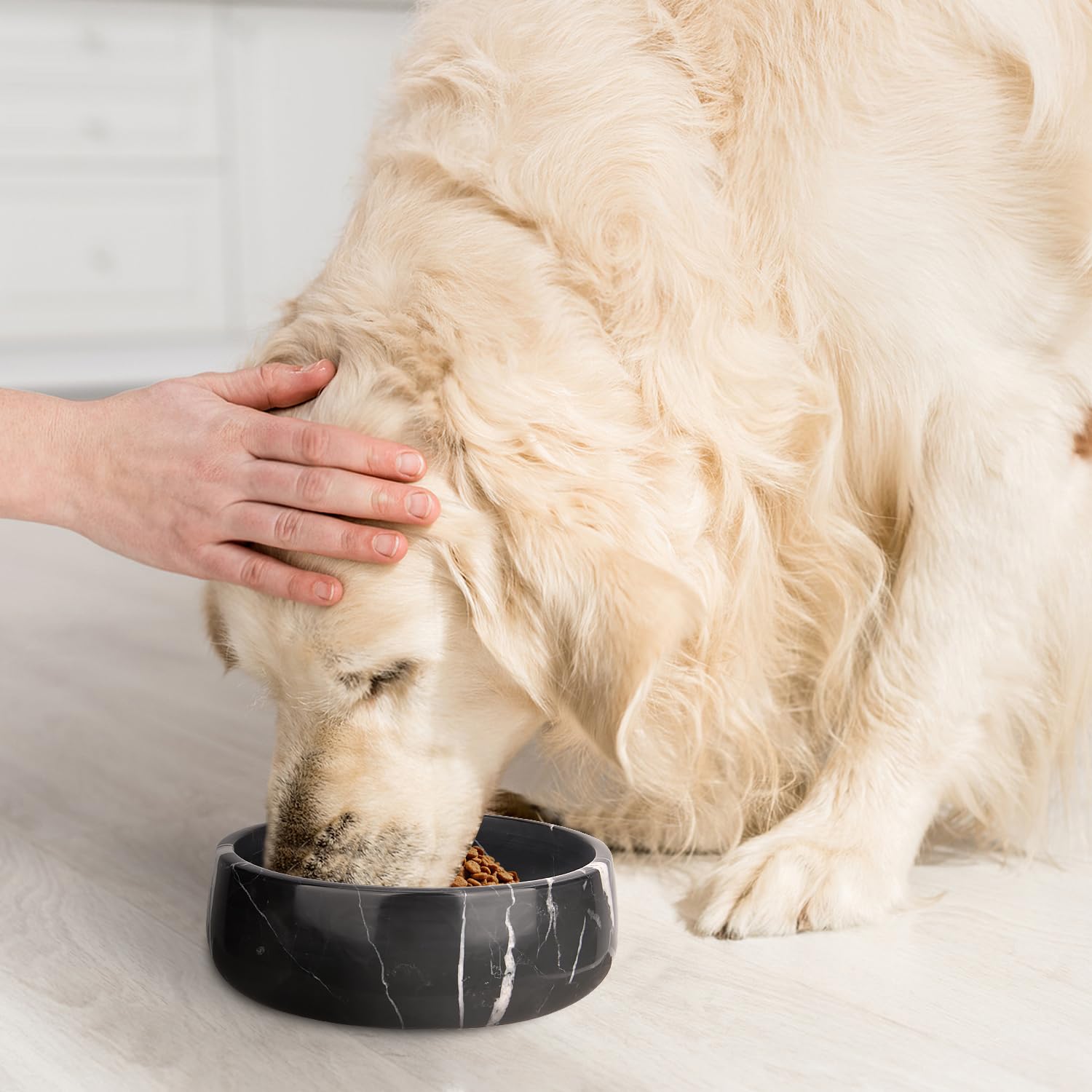 Hundenapf Marmor, Schwarze Marquina, für Kleine und Mittelgroße Hunde | Natürliche, Strapazierfähige Haustiernäpfe, Rutschfeste Katzenfutter und Wassernäpfe, Steingeschirr