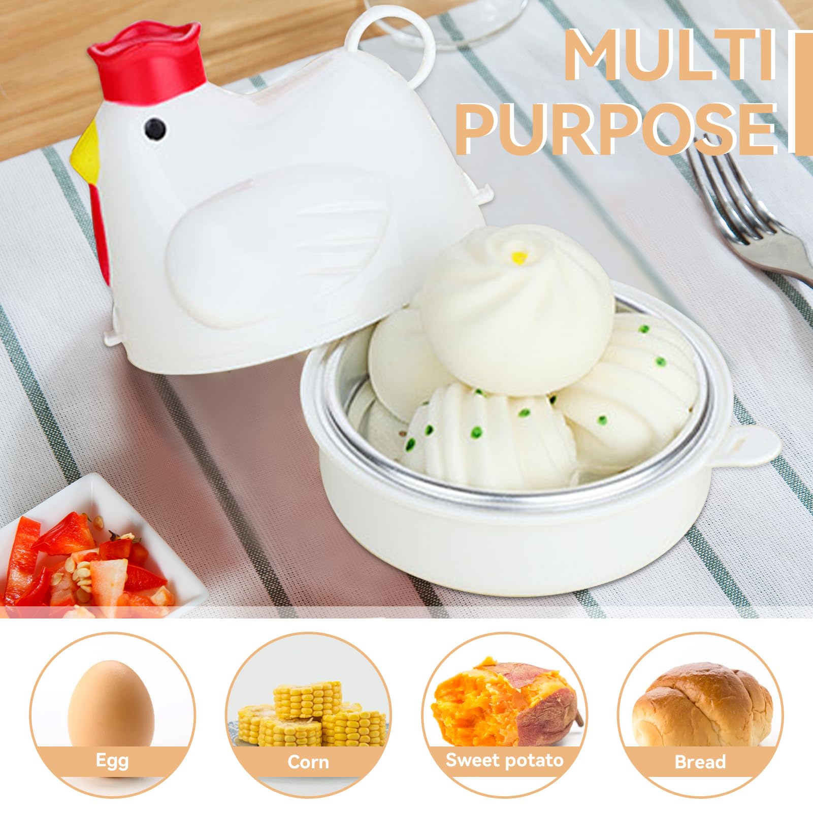 Cuoci Uova Microonde, 4 Uova Bollitore A Forma Di Pollo per Casa, Cucina, Uffici, Ristoranti e Caff