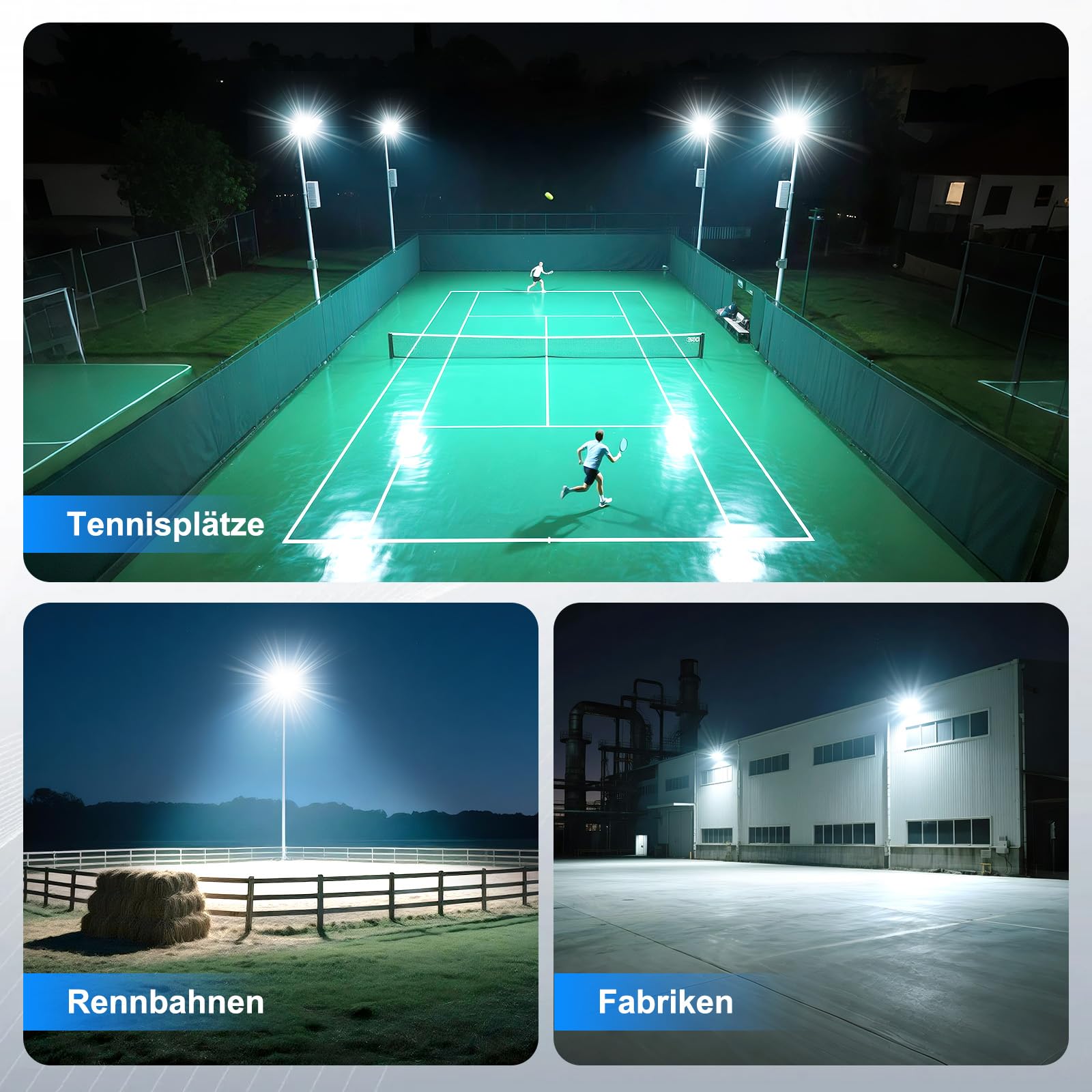 300W LED Strahler Außen mit Verteilerdose, 42000LM Flutlicht Superhell LED Fluter, Kaltweiß 6500K 230V Scheinwerfer IP67 Wasserdicht Außenstrahler für Sportplatz Parkplatz Beleuchtung