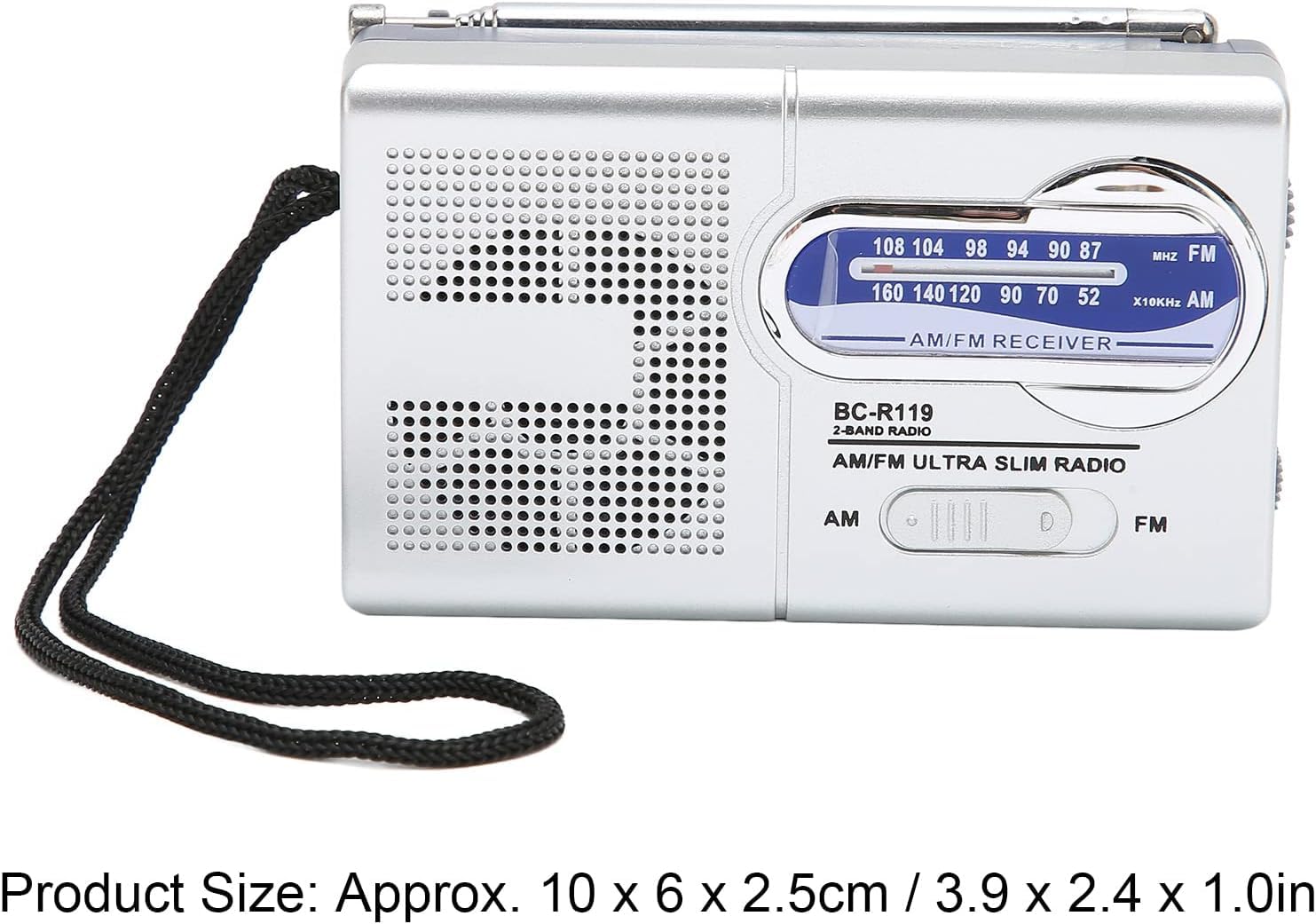 Przenośne radio AM FM, małe radio, na baterie, kieszonkowe radio do chodzenia, joggingu, kempingu, srebrne