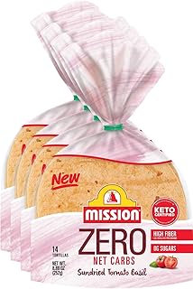 Mission Zero Net Carb Sundried Tomato Basil Tortillas - 0g Net Carbs - Keto Certified - 4.5" Street Taco - 14 Count, 8.89 oz. - Keto Low Carb Tortilla - 4 Pack