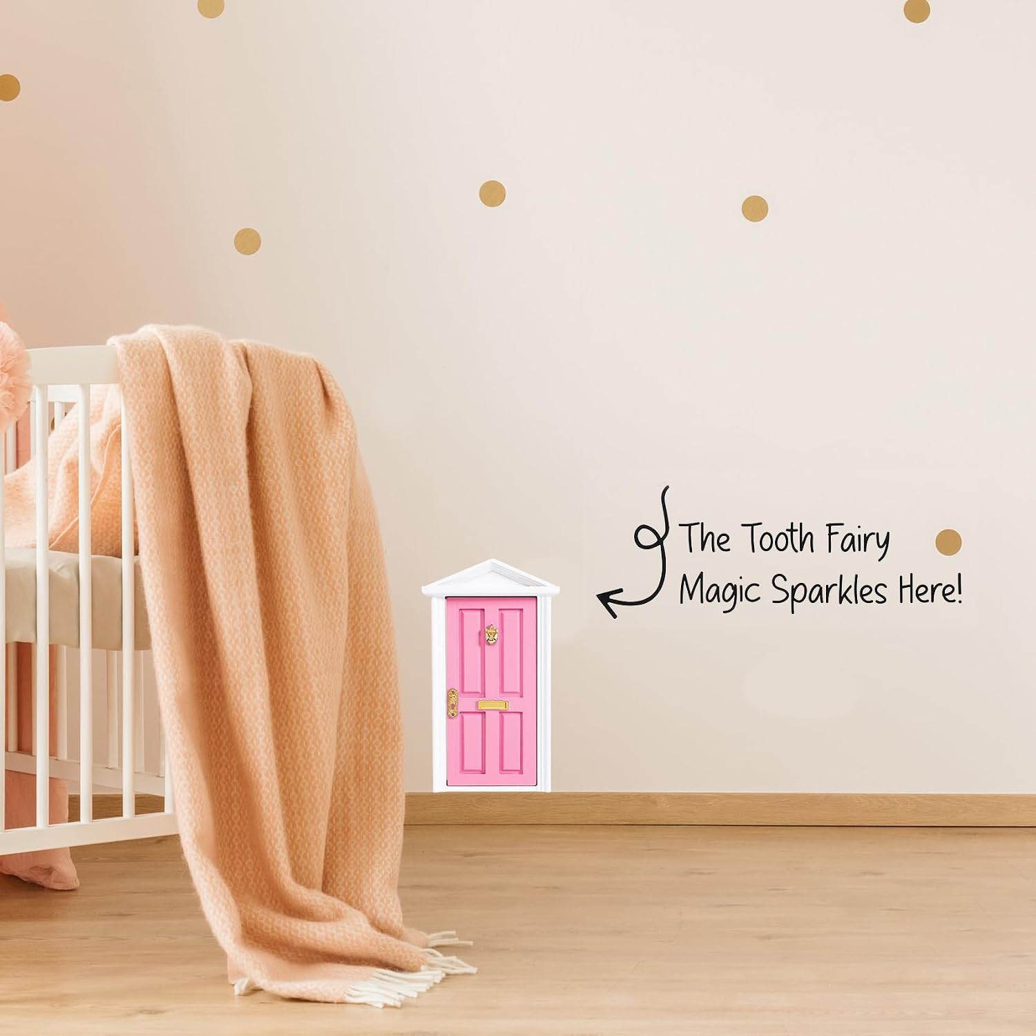 Pink Miniature Tooth Fairy Door Magical Fairy Wooden Door Opening with Sticker Accessories Gifts for Lost Teeth Pillow Bedroom Room Decorations