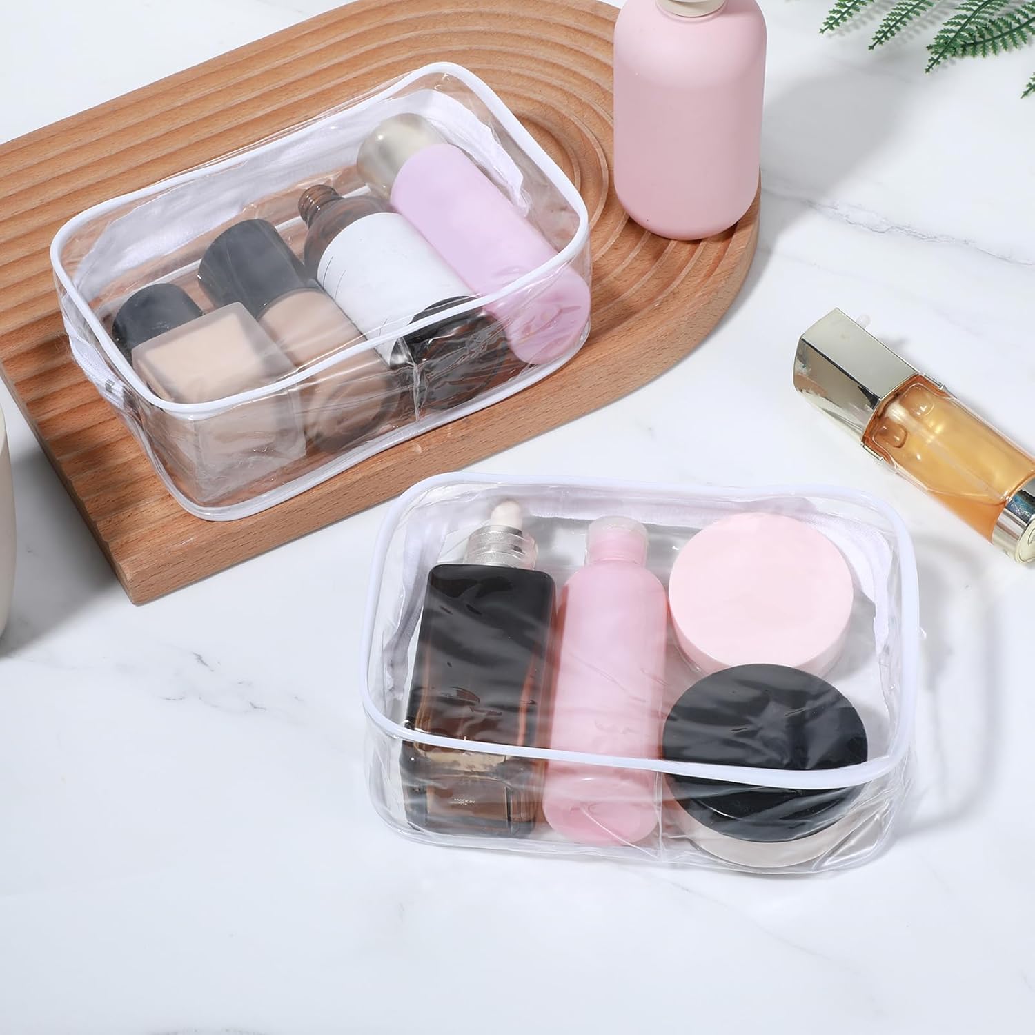 20PCS Clear Cosmetics Bag, PVC Waterproof Zippered Toiletry Carry Pouch Portable Carry-on Makeup Bags Organizer Storage Case for Women Men Vacation Travel Bathroom (White, Medium) - Image 5