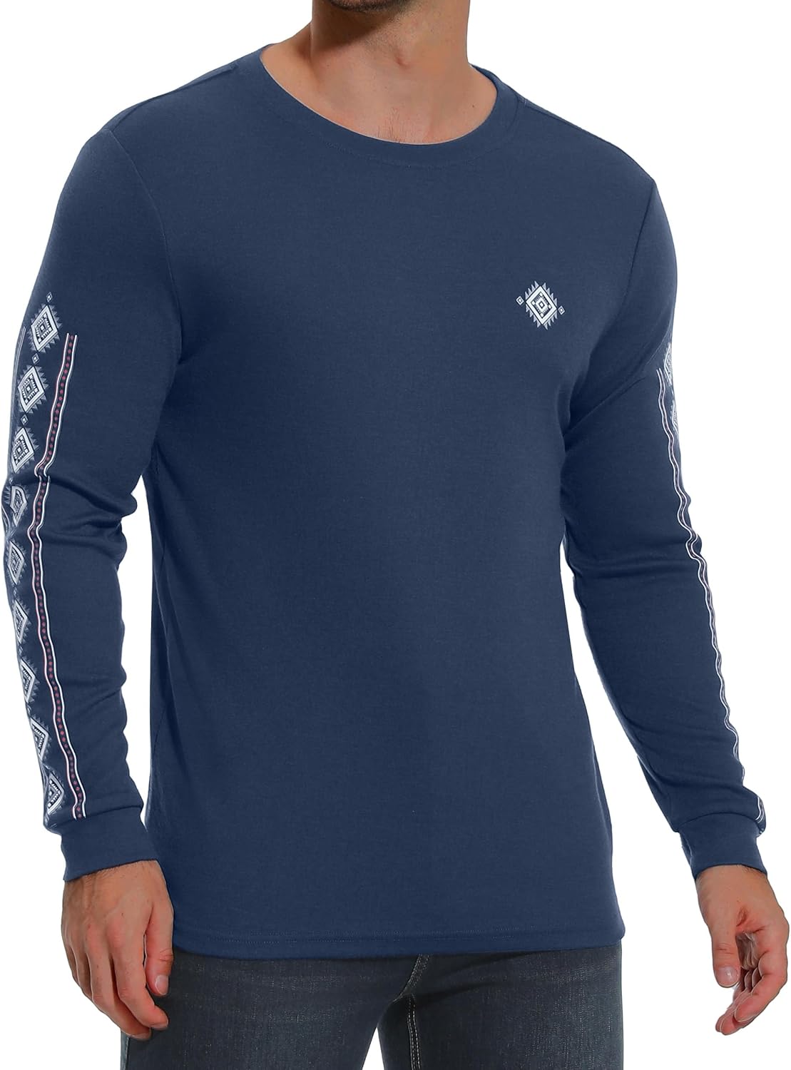 Mens Shirts Fall Winter Long Sleeve Crewneck Tops Casual Vintage Western Aztec Print Pullover Shirt