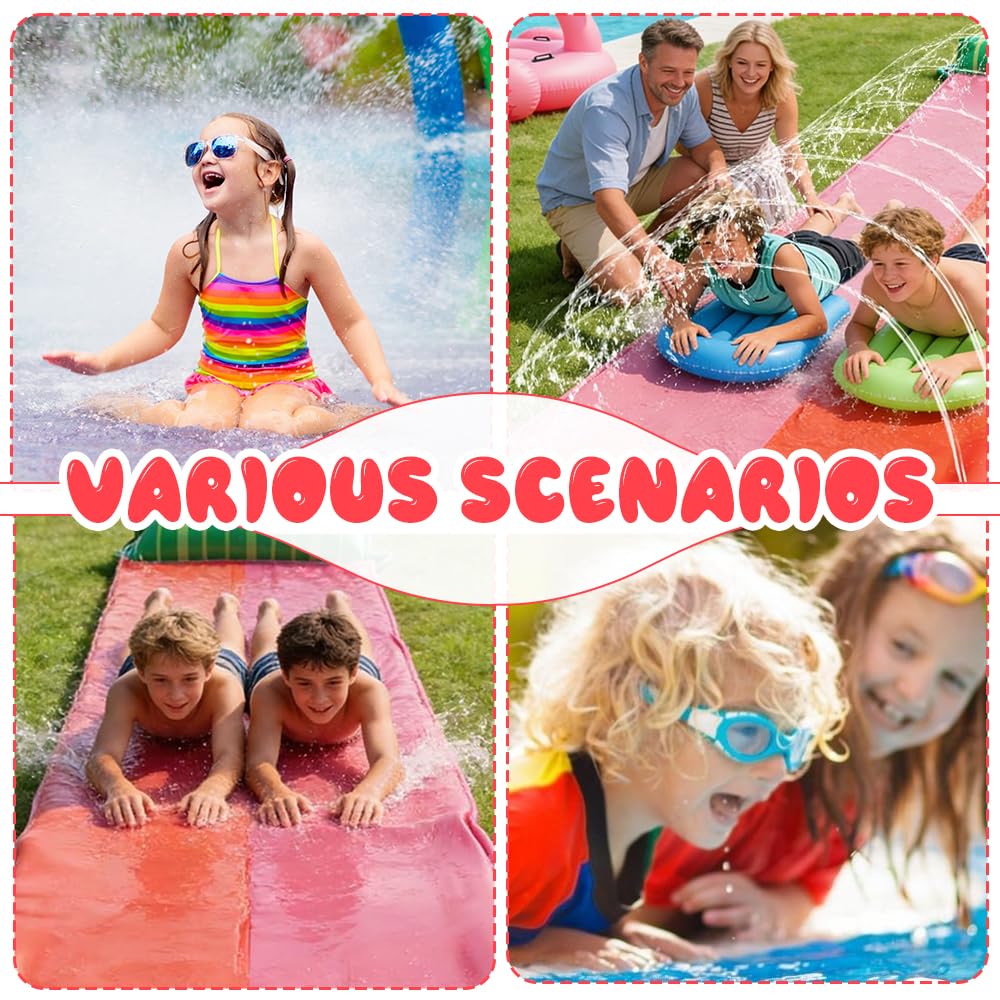 Pista Scivolo Acqua Doppio Da Giardino,480 X 140Cm Doppio Scivolo Ad Acqua Con 3 Bodyboard E Irrigatore,Scivolo D'acqua Doppio per Prato,Scivolo Da Giardino Estivo,Attività Acquatiche All'Aperto