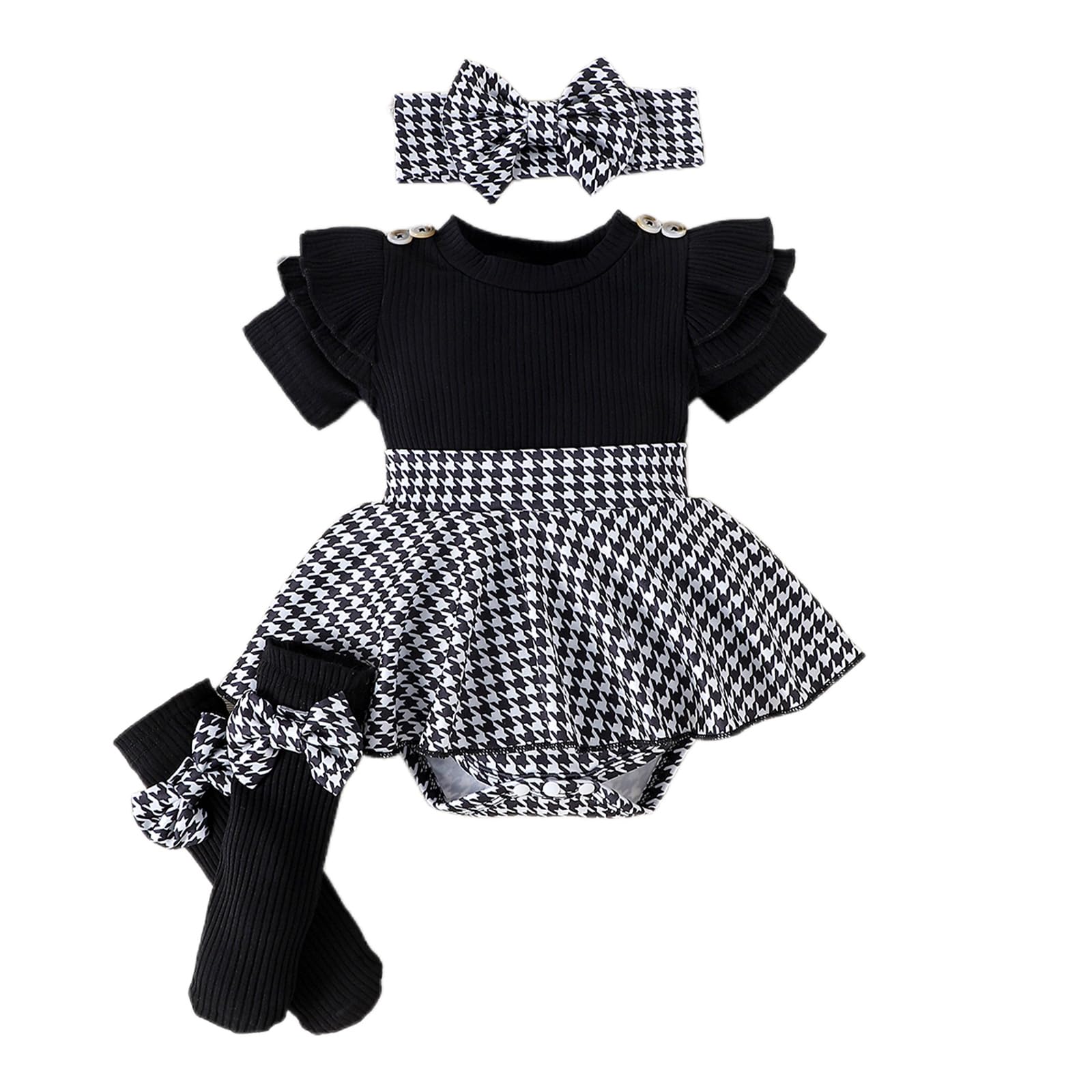 Conjunto Vestido para Niñas Recién Nacidas Top de Punto con Volantes de Sin Mangas + Bowknot Faldas + Diadema 3Pcs Elegante Ropa Trajes — view 12