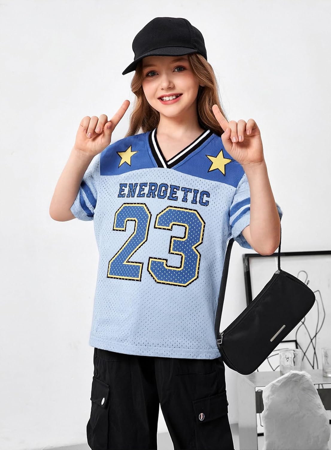 Girl's Jersey Shirts Number Graphic Oversized T-Shirt Boy Short Sleeve V Neck Mesh Tees Kids Sport Jersey - Image 2