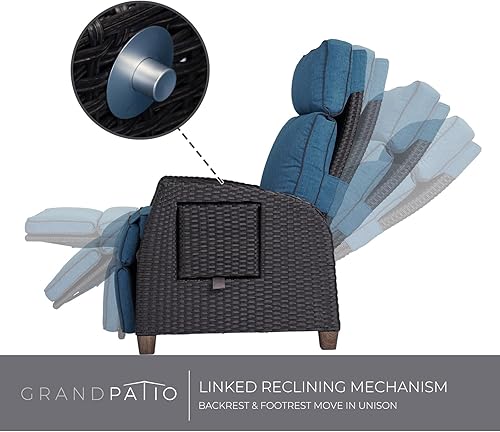 Miniatura 3 de Grand Patio Silla Reclinable para Exteriores Patio Reclinable 150 Completamente Plana con Mesa Abatible Silla Lounge de Mimbre Reclinable Azul Pavo