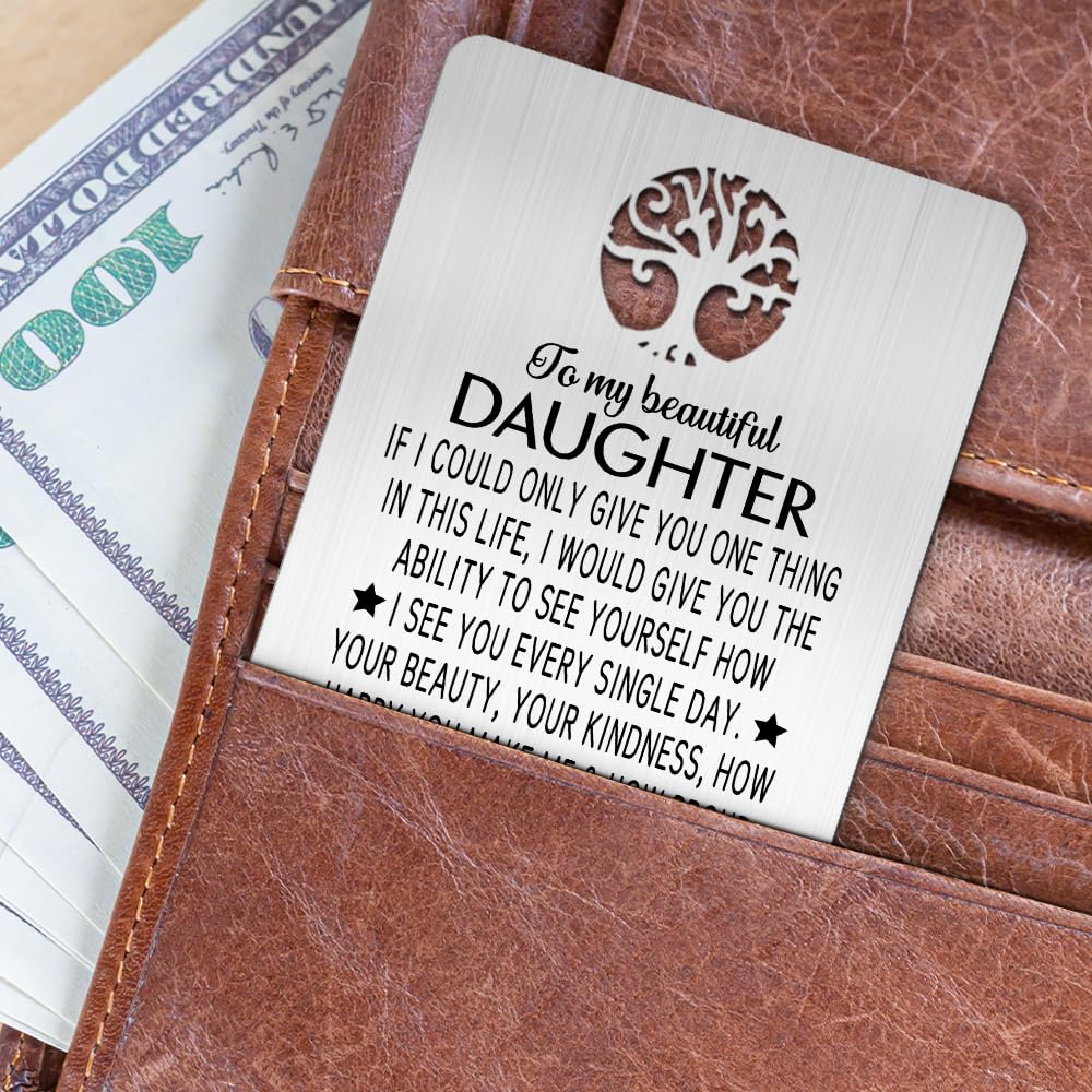 Love Daughter Engraved Metal Wallet Card - Mini Note Gift For Her, Him, Family