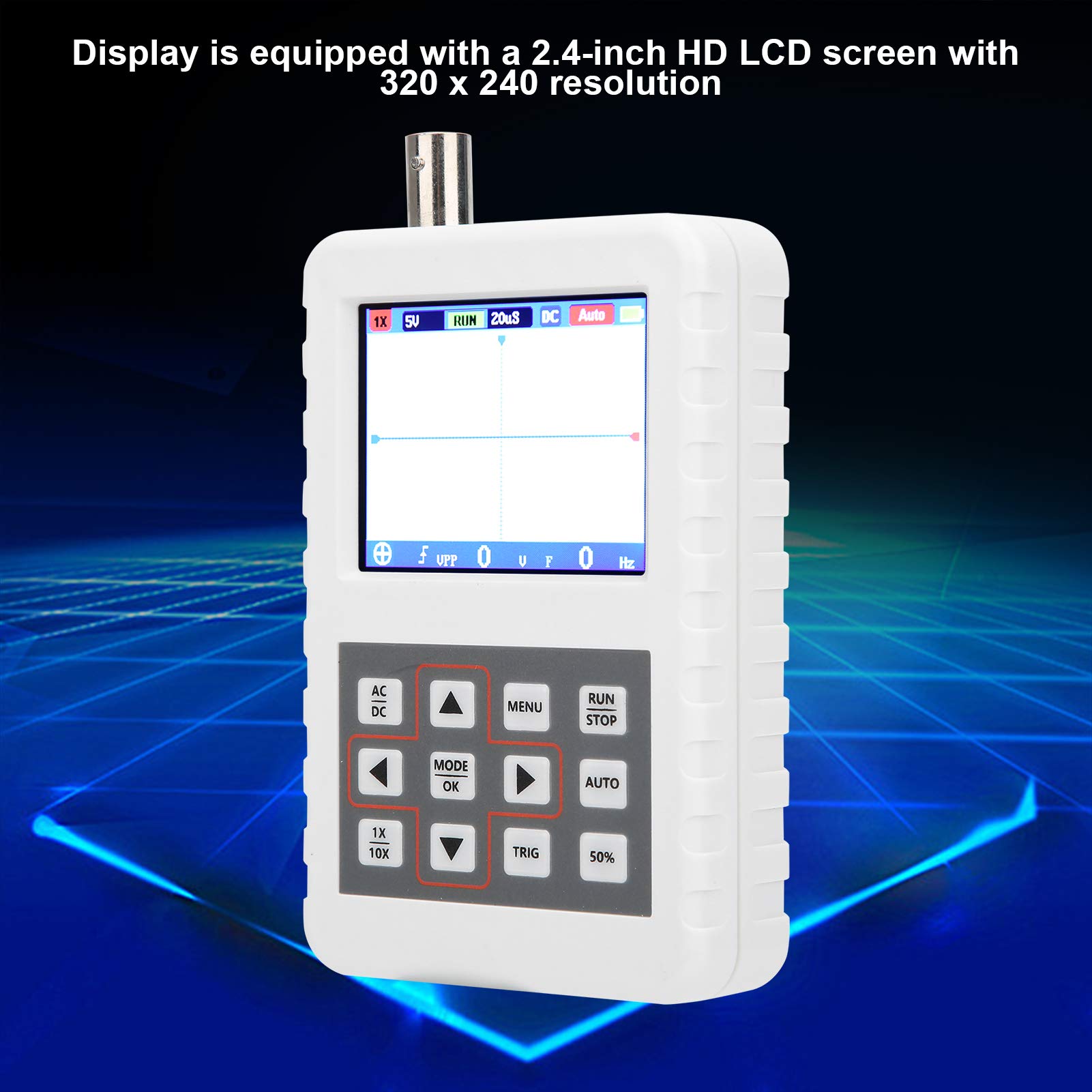 Fafeicy Osciloscopio digital, pantalla LCD de mano de 2,4 pulgadas, para industrias de mantenimiento e I + D, ancho de banda analógico de 5 MHz