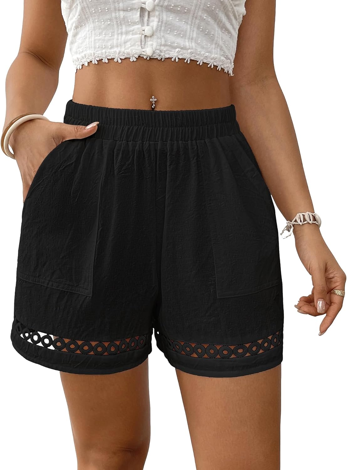 Bsubseach Womens Shorts for Women Casual Elastic Waisted 2026 Cotton Trendy Comfy Summer Shorts with Pockets