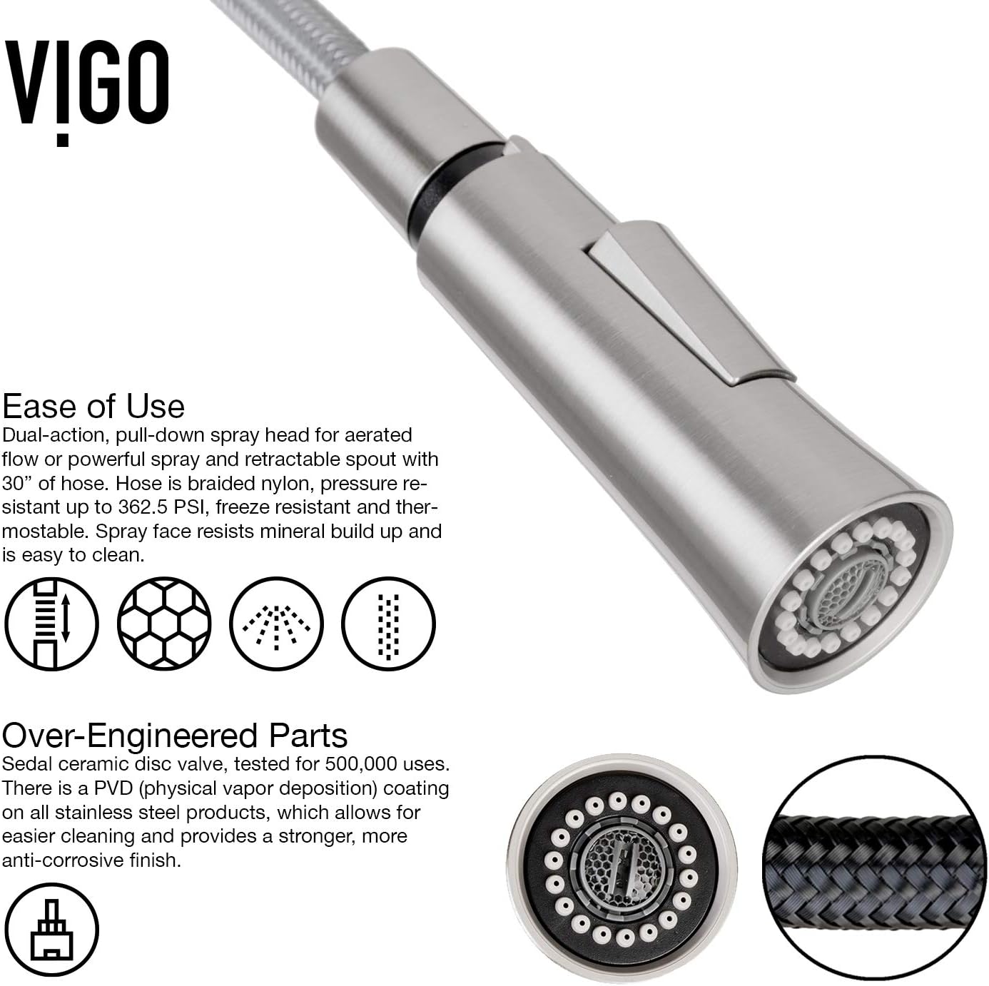 VIGO Laurelton 22'' H Single Handle Pull-Down Sprayer Kitchen Faucet Set with Soap Dispenser in Stainless Steel-VG02032STK2