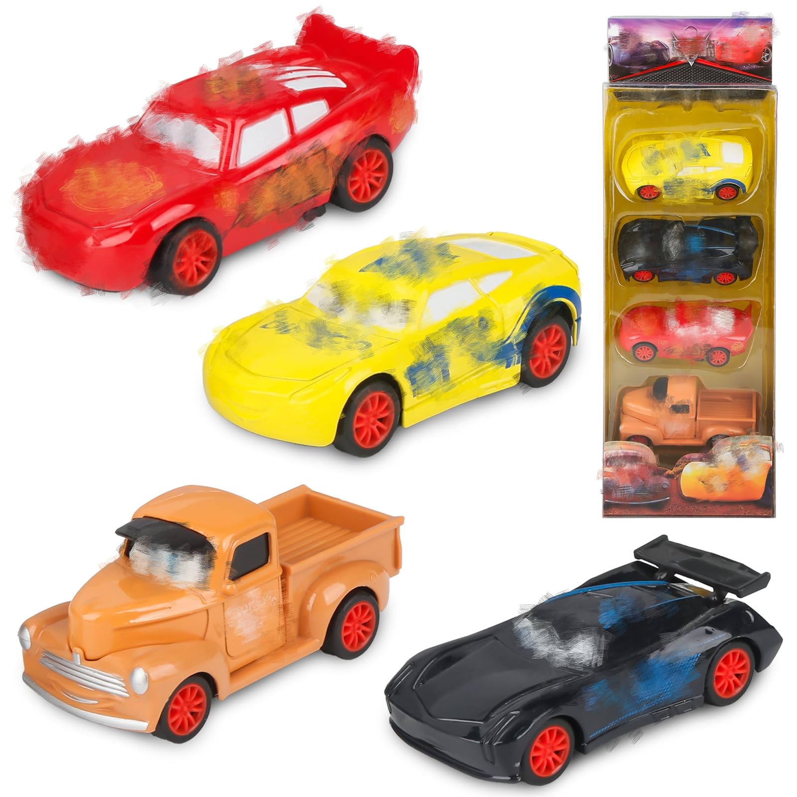 yumcute Car Toys Racing Toy Cars,4pc Die-Cast Set, Mini Model Racing Cars Collectable Character Vehicles Model for Kids Boys Girls Ages 4 And Up (A)