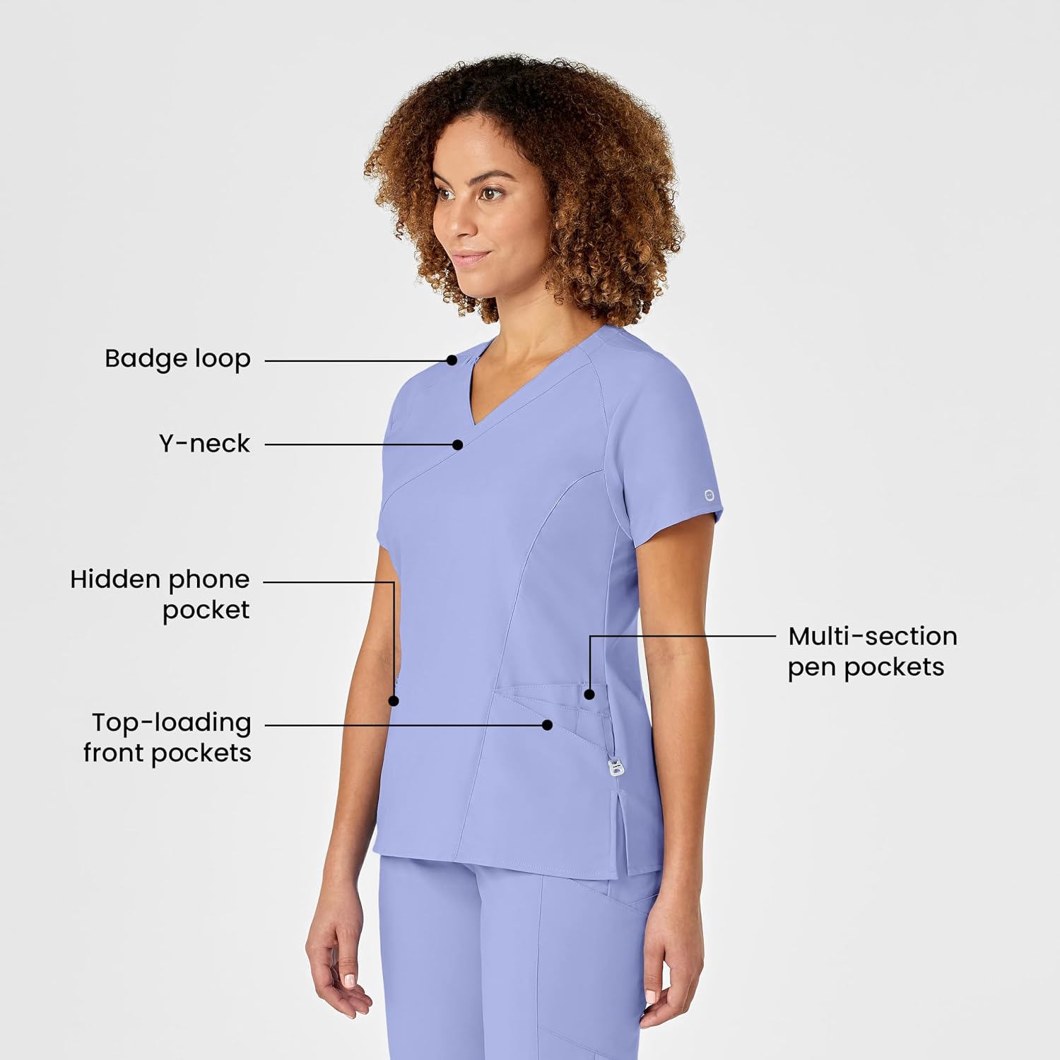Wink W123 Women's Mock Wrap Scrub Top, Ceil Blue, L