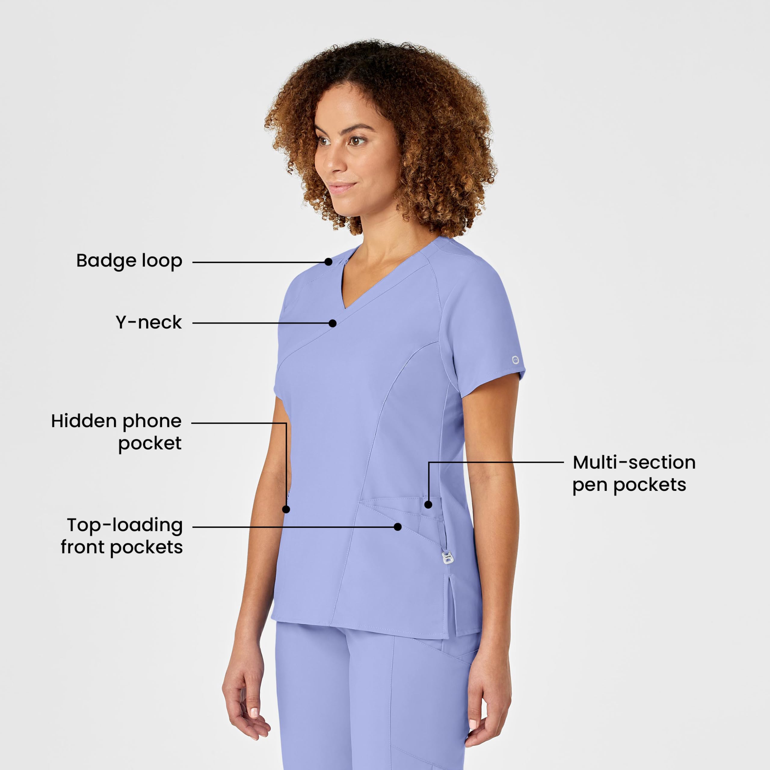 WonderWink Women's Plus-Size Women's Mock Wrap Top Shirt, Ceil Blue, 3-XLarge