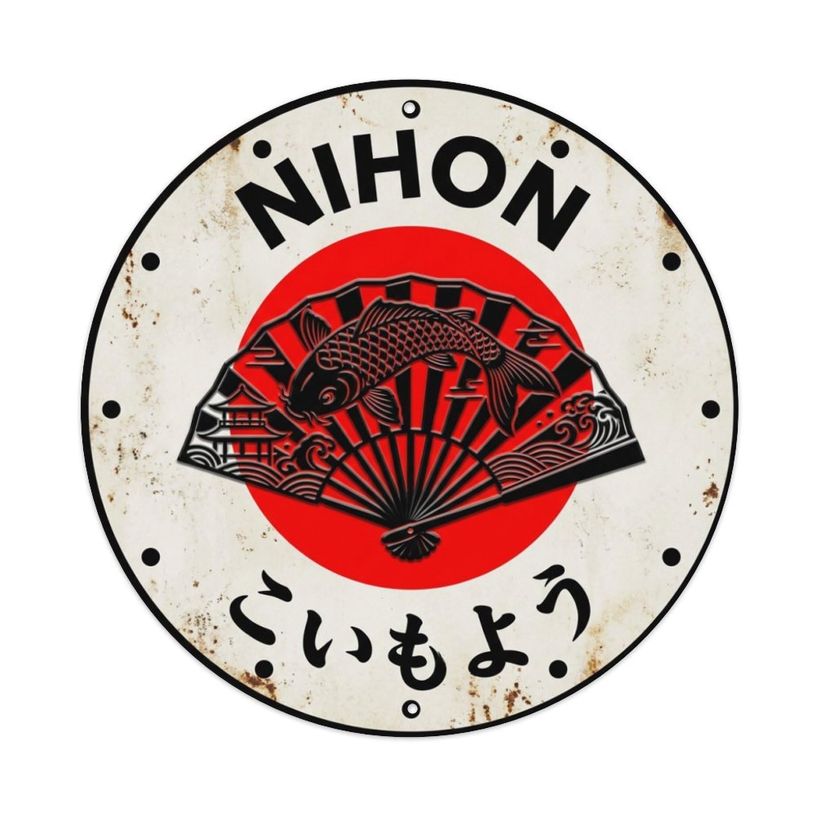 Galvaxio Style Koi Fish Fan Nihon Water Symbol Historic Metal Tin Sign