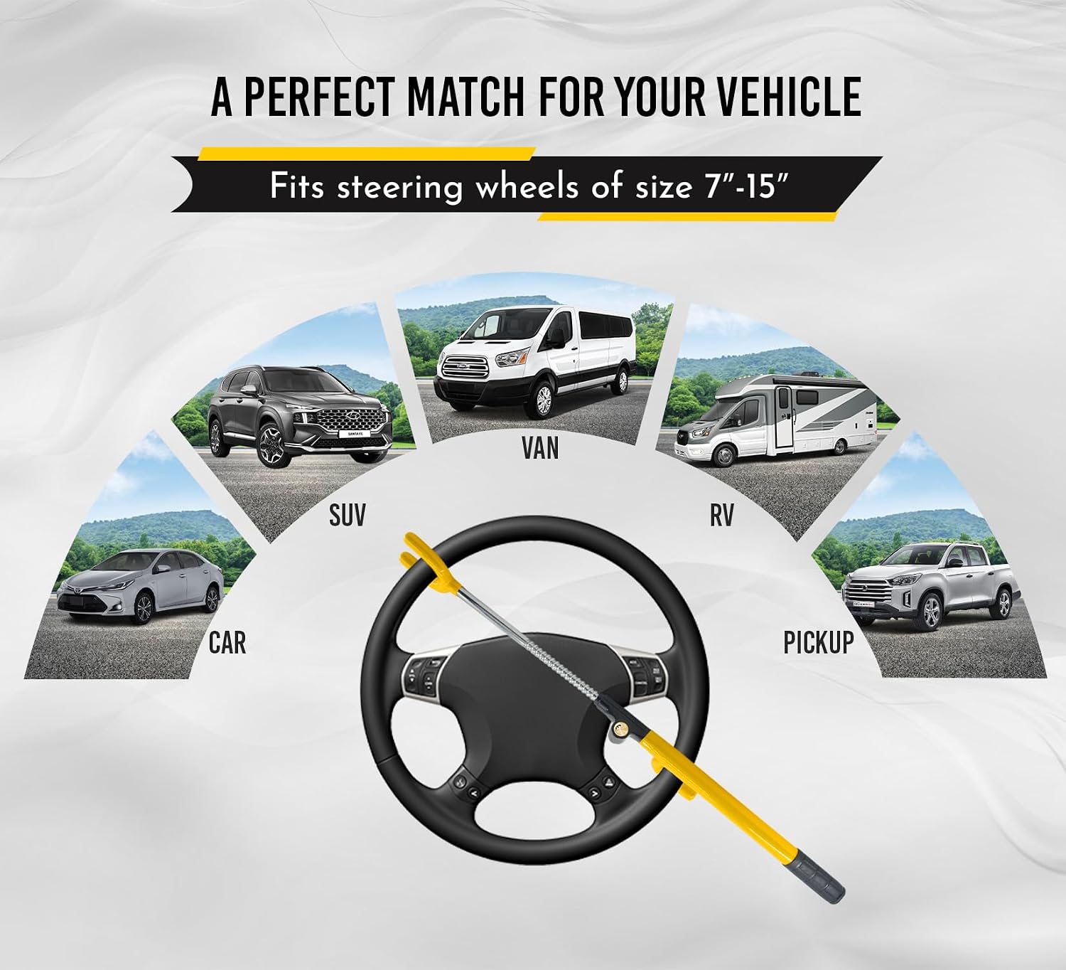 Ultra Secure Car Steering Wheel Lock, No Scratch Dual Locking Hooks, Anti Theft Car Device Wheel Locks for Cars with Adjustable Size, Strong Metal Bars, Anti-Pick Car Lock