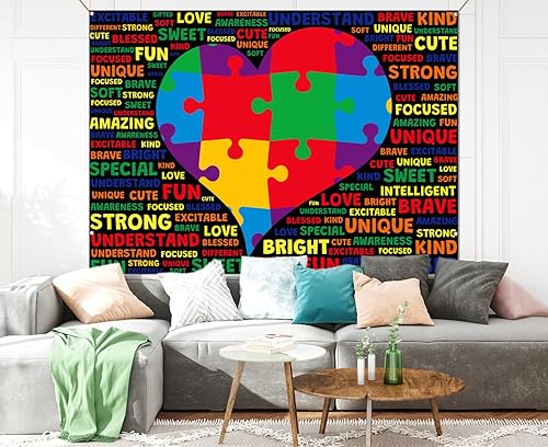 Miniatura 8 de Nepnuser Telón de fondo para cabina de fotos de concienciación sobre el autismo, pieza de rompecabezas de corazón de amor, decoración de pared para
